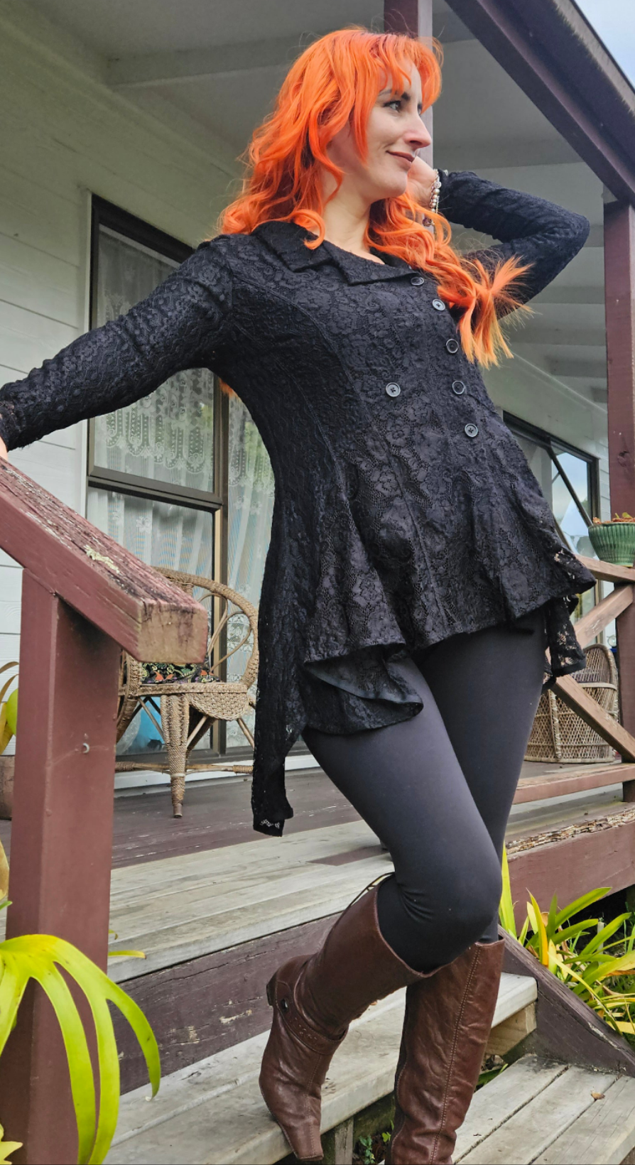 Gothic top Lady Lace black Cardigan Jacket Coat See Through Top