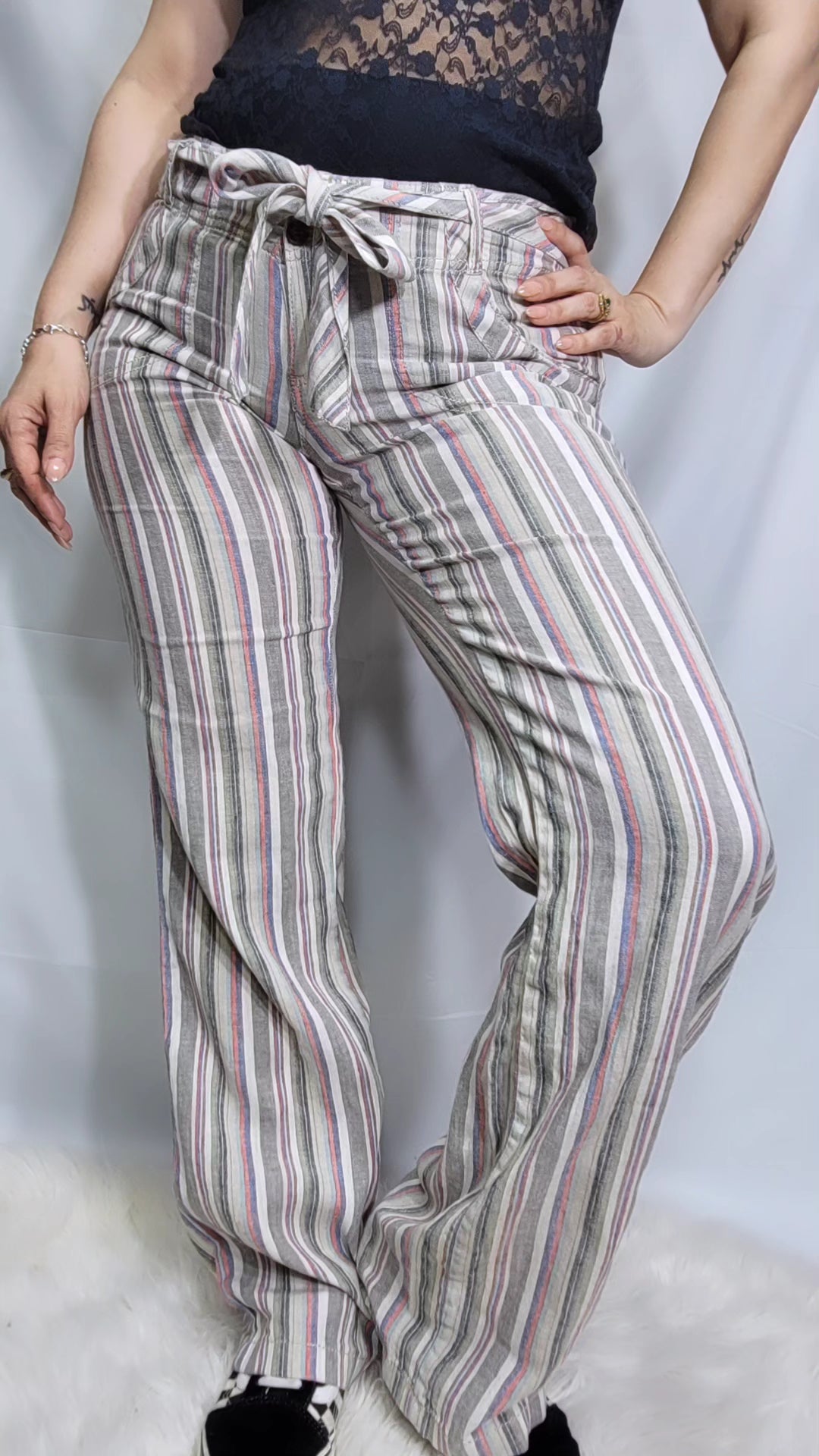 Classic Stripe Belted Pants: Second-Hand Store Find