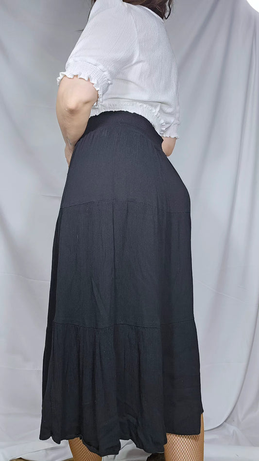 Midi black boho skirt