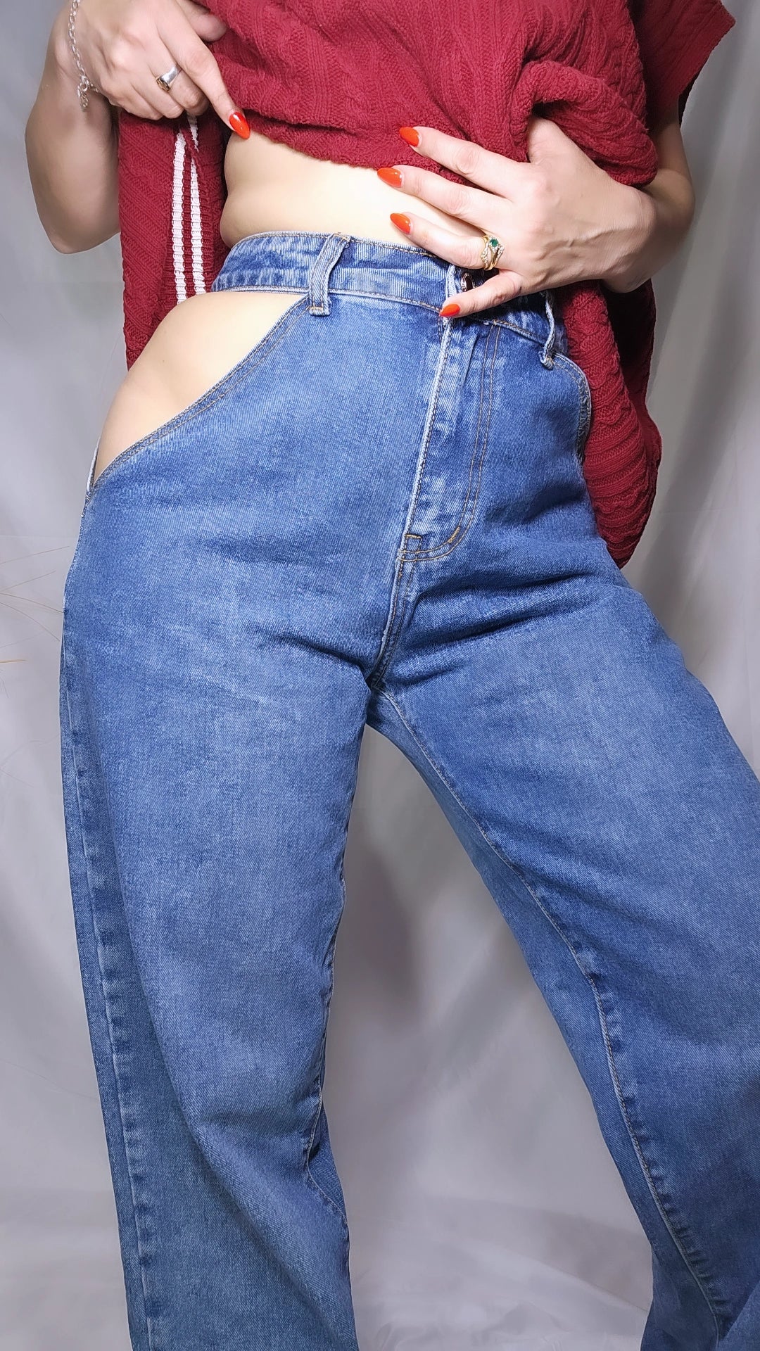 Stunning High Waisted Denim Second Hand Trousers