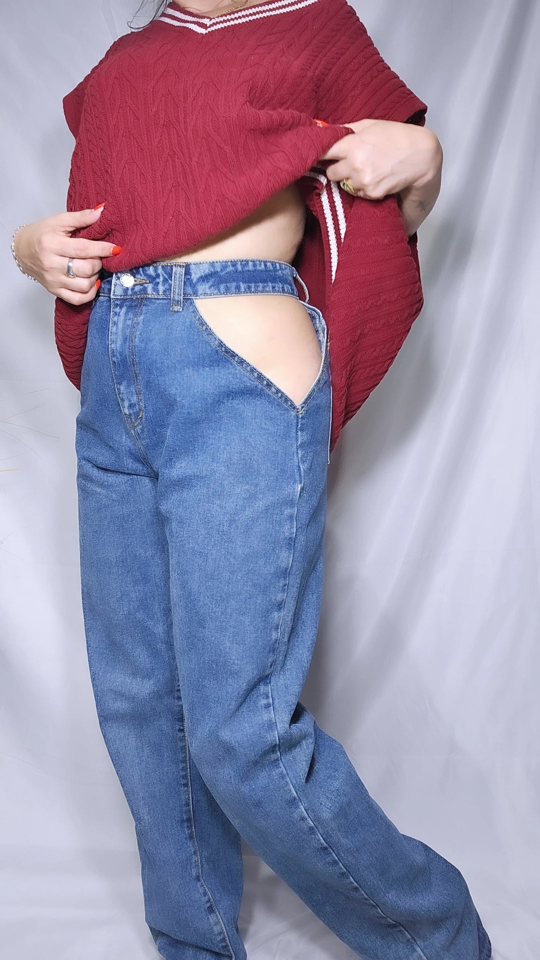 Stunning High Waisted Denim Second Hand Trousers