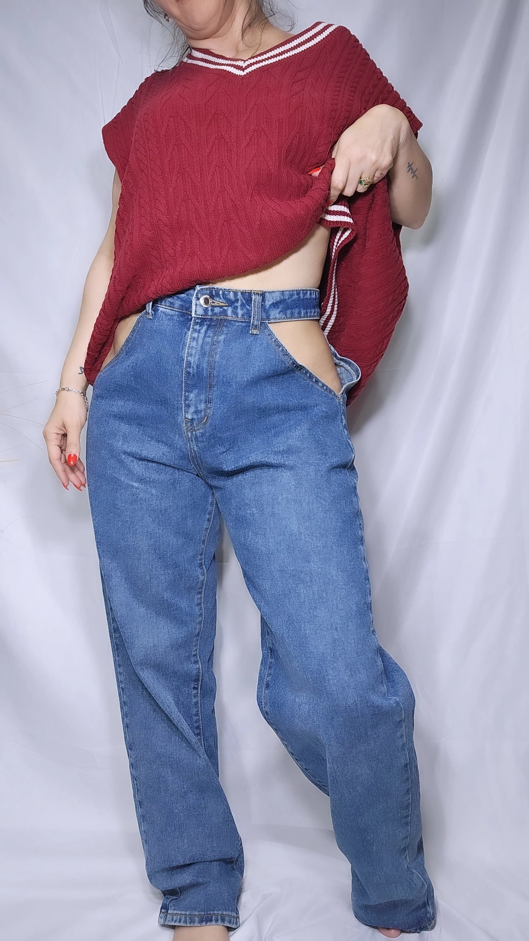 Stunning High Waisted Denim Second Hand Trousers