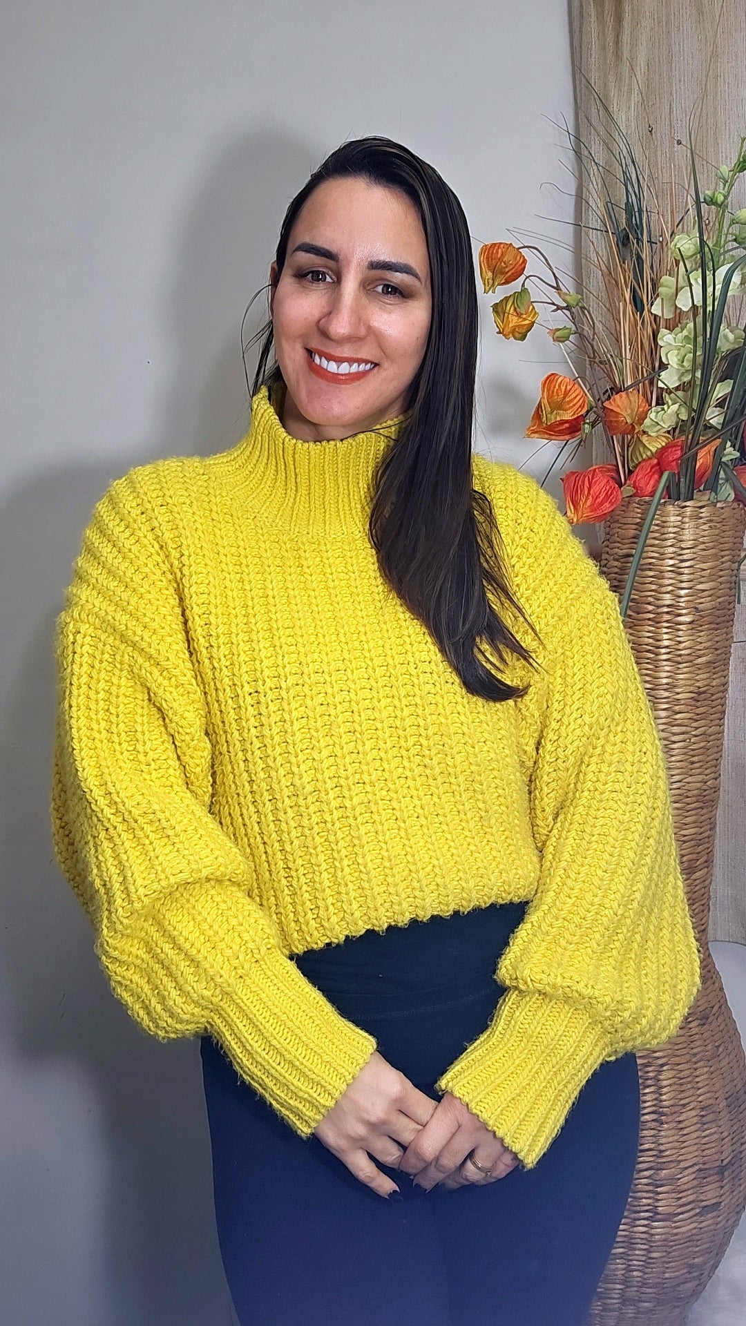 H&M Turtleneck Knit yellow Sweater Size S