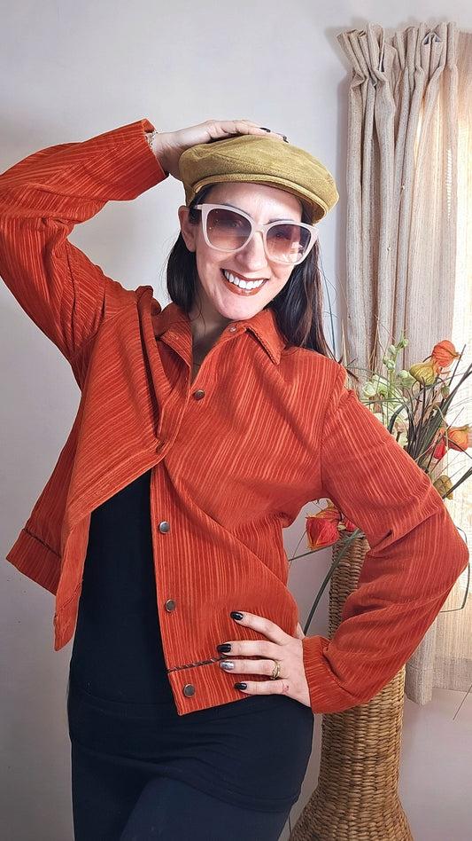 Vintage Fredrick Burnt Orange Striped Corduroy Zipper Shirt Jacket