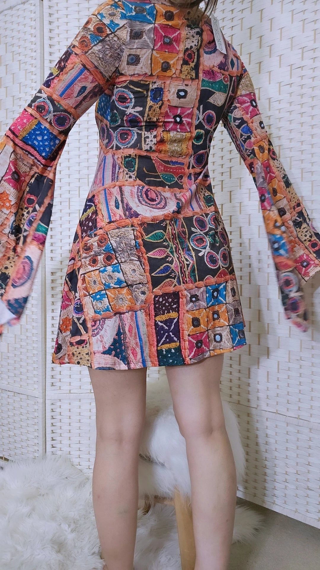 Rokoko dress with multicolor print flared sleeves Dress