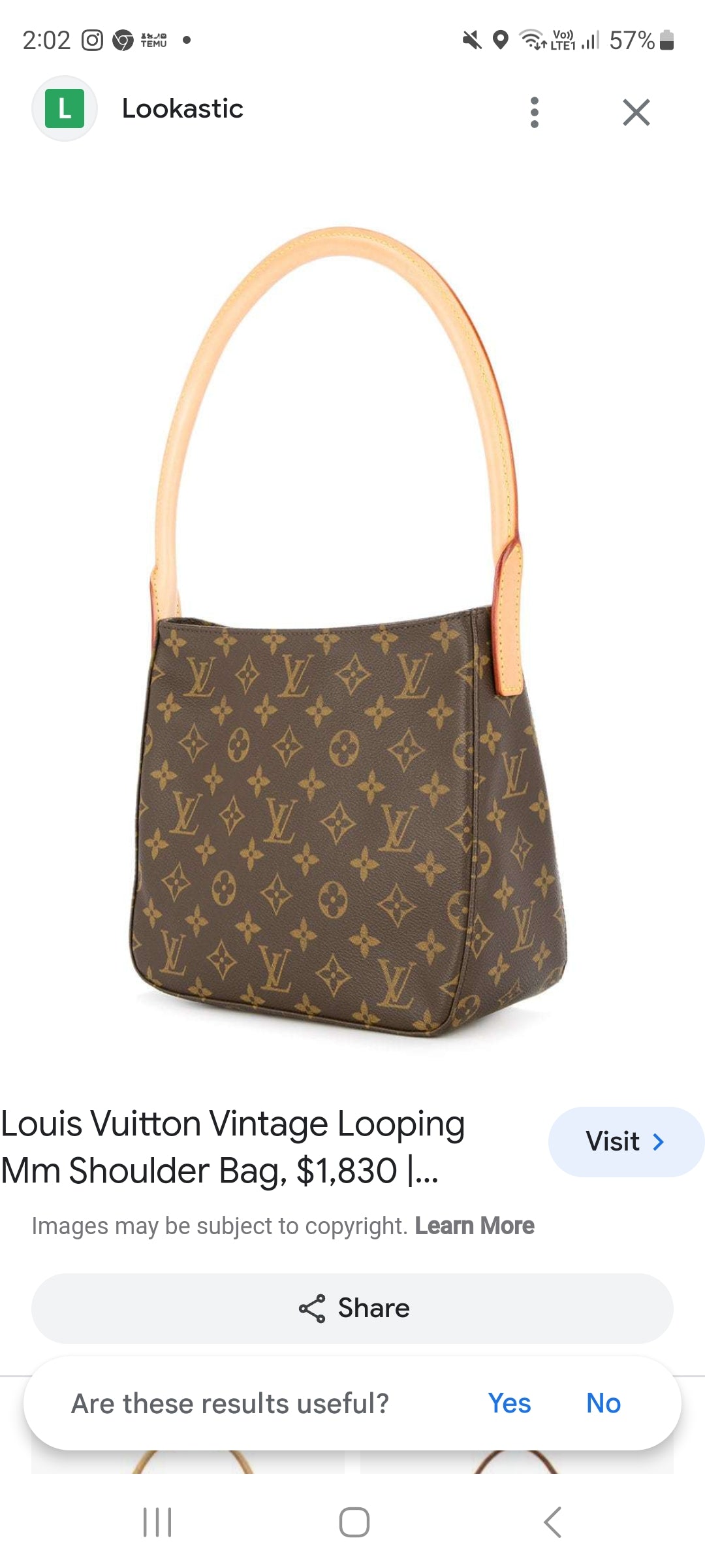 Authentic second hand Louis Vuitton Monogram Looping GM Shoulder Bag M51145 Used