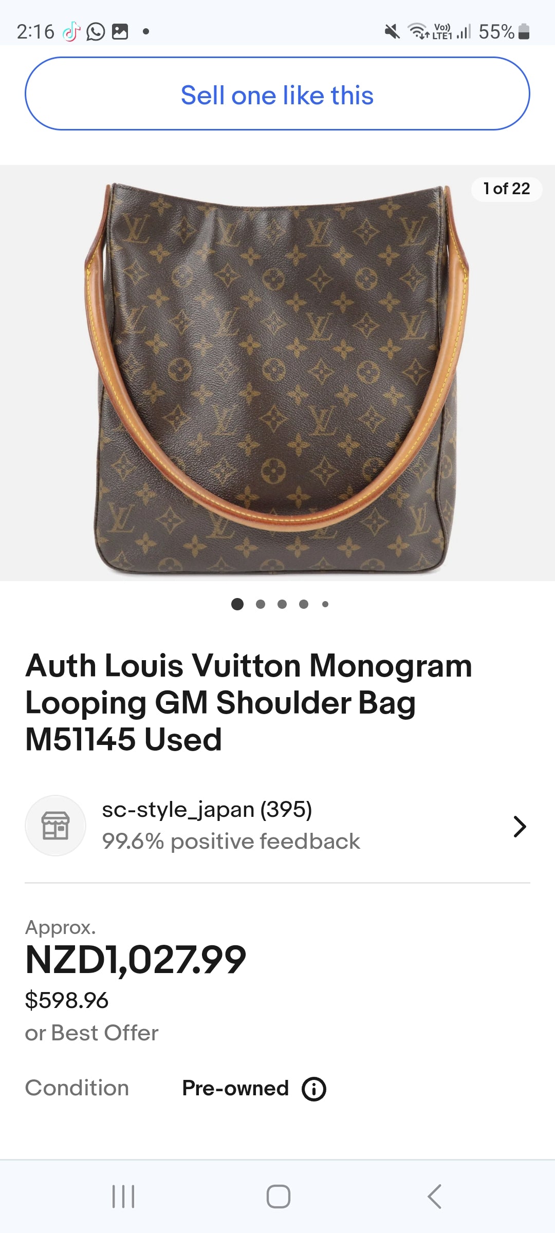 Authentic second hand Louis Vuitton Monogram Looping GM Shoulder Bag M51145 Used