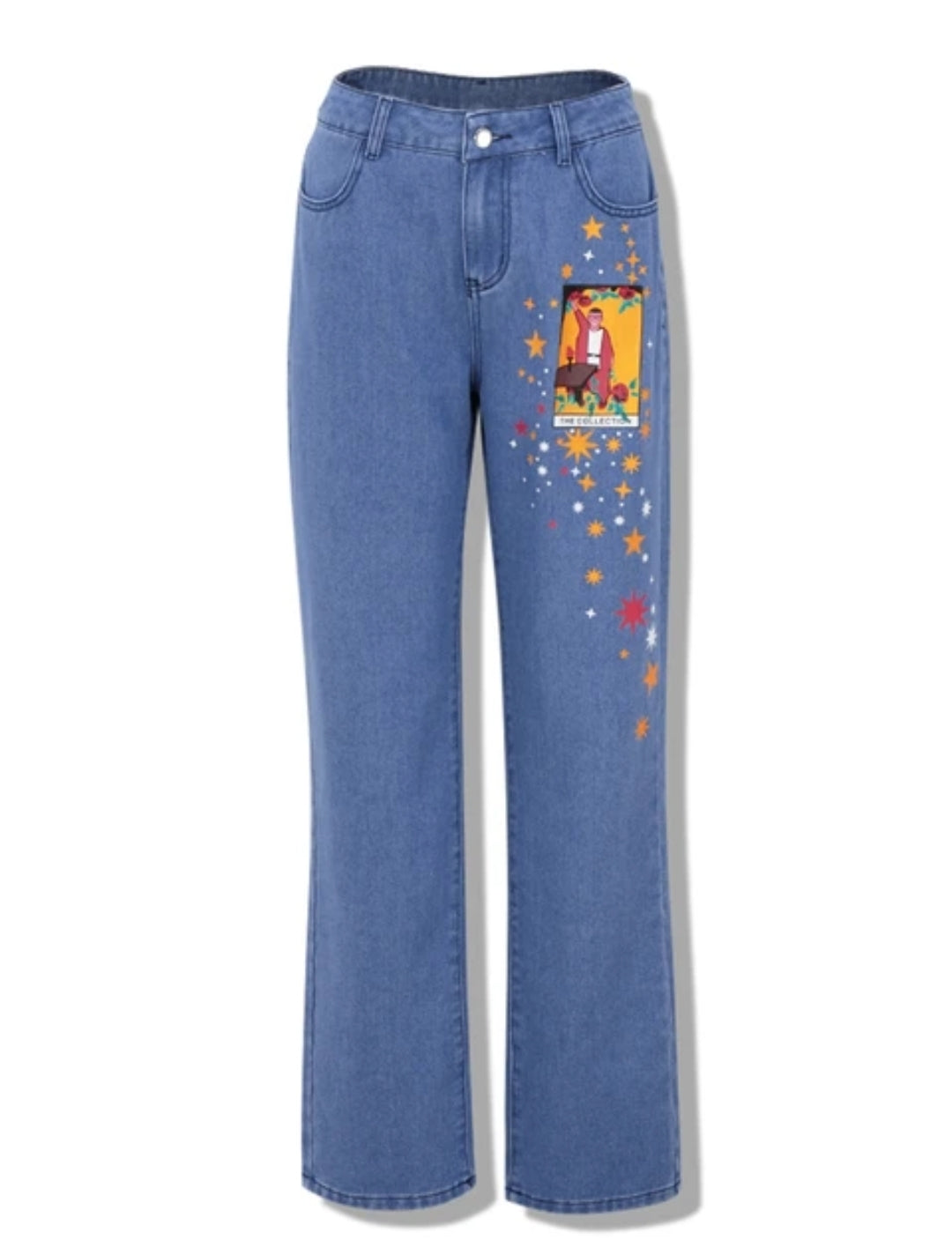 Cartoons Pattern Printed Denim Trousers Vintage Cute Jeans Blue