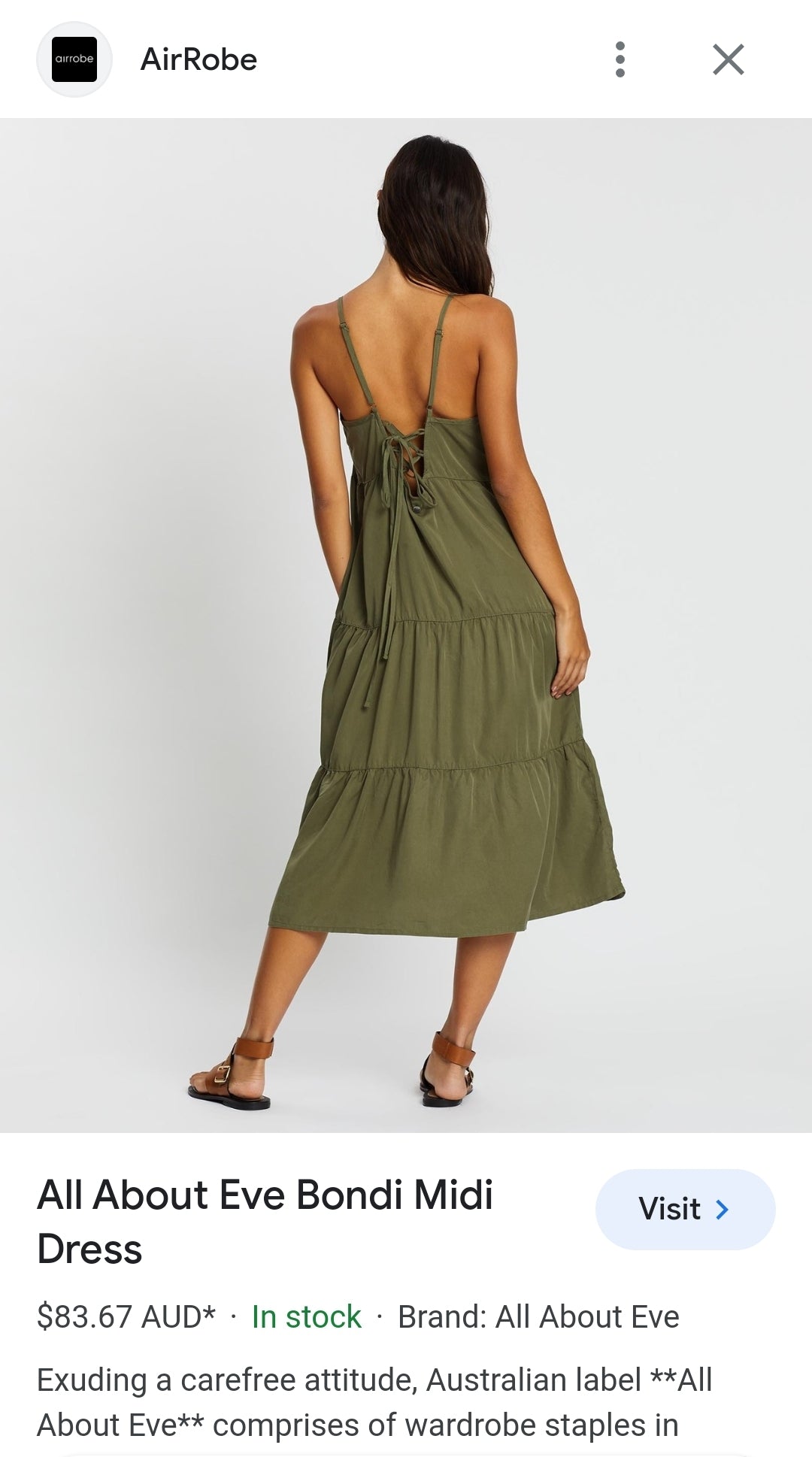 All About Eve Army Green Tencel Dress Cami Midi Dress