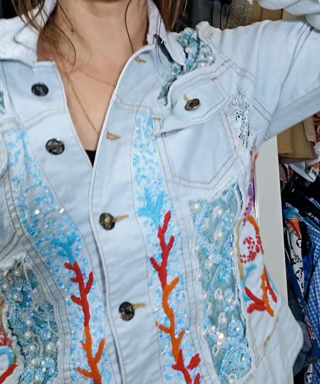 Bohemian vintage Denim jacket with embroidery