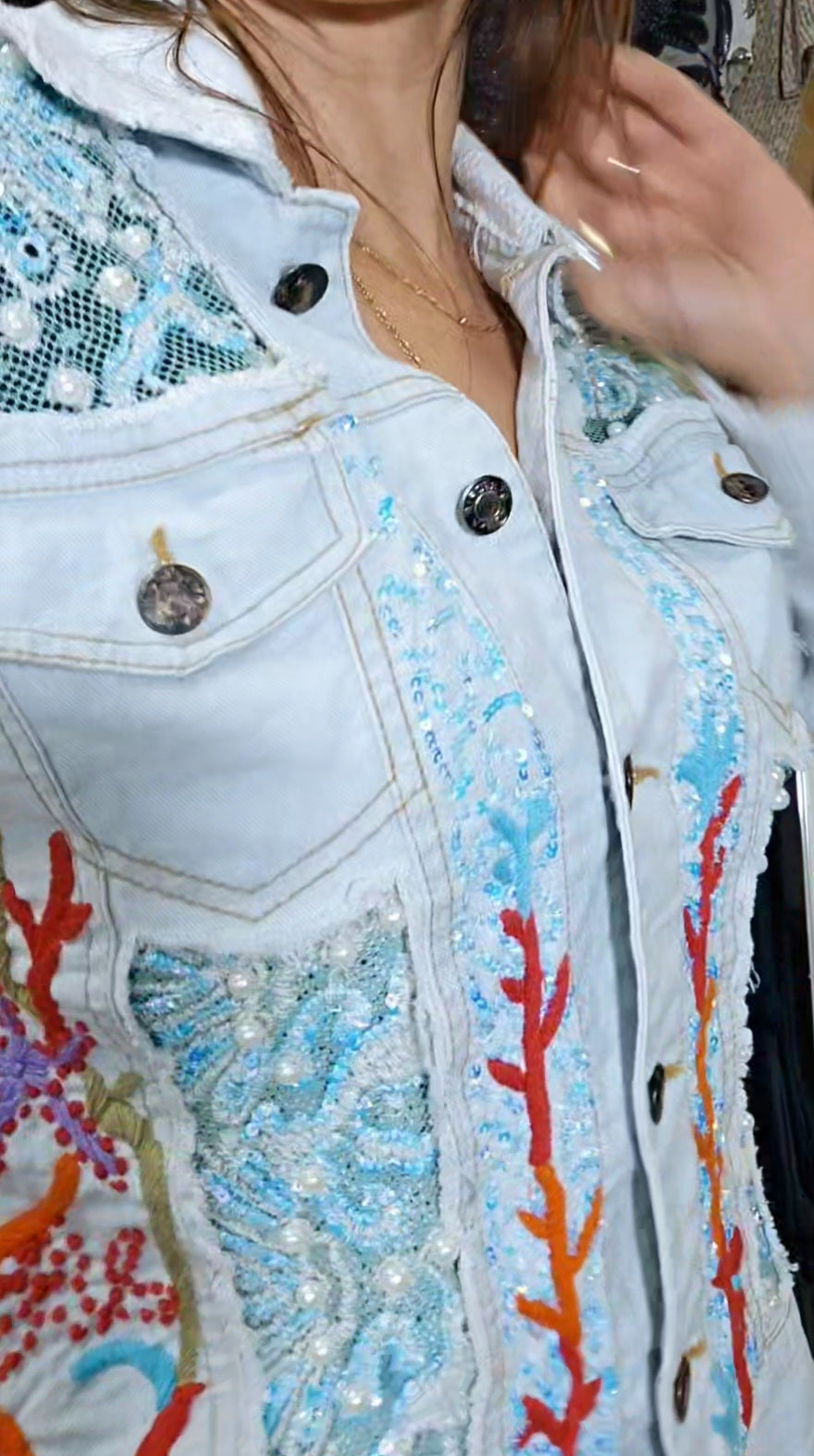 Bohemian vintage Denim jacket with embroidery