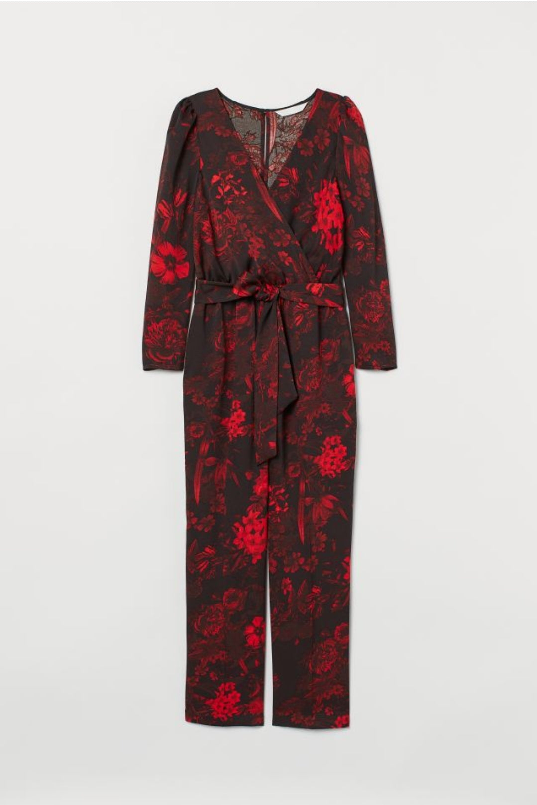 H&M red and black floral jumpsuit - Puff-sleeved jumpsuit