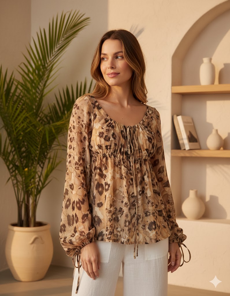 Casual Women's Front Tie Long Sleeve Leopard Print Shirt - Top
