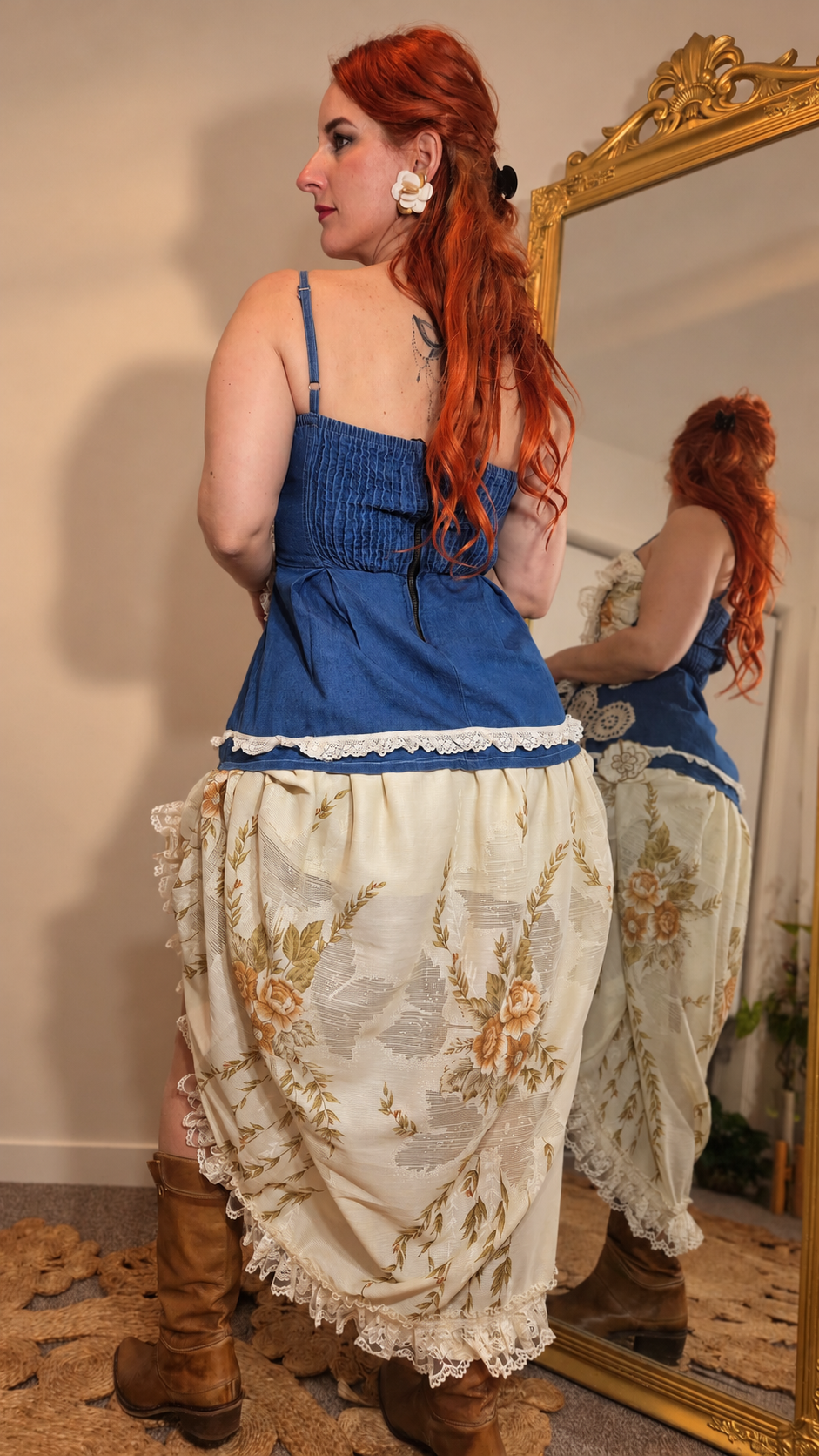 The Serendipity Dress – One-of-a-Kind Upcycled Denim & Vintage Lace Handmade Upcycled Dress.