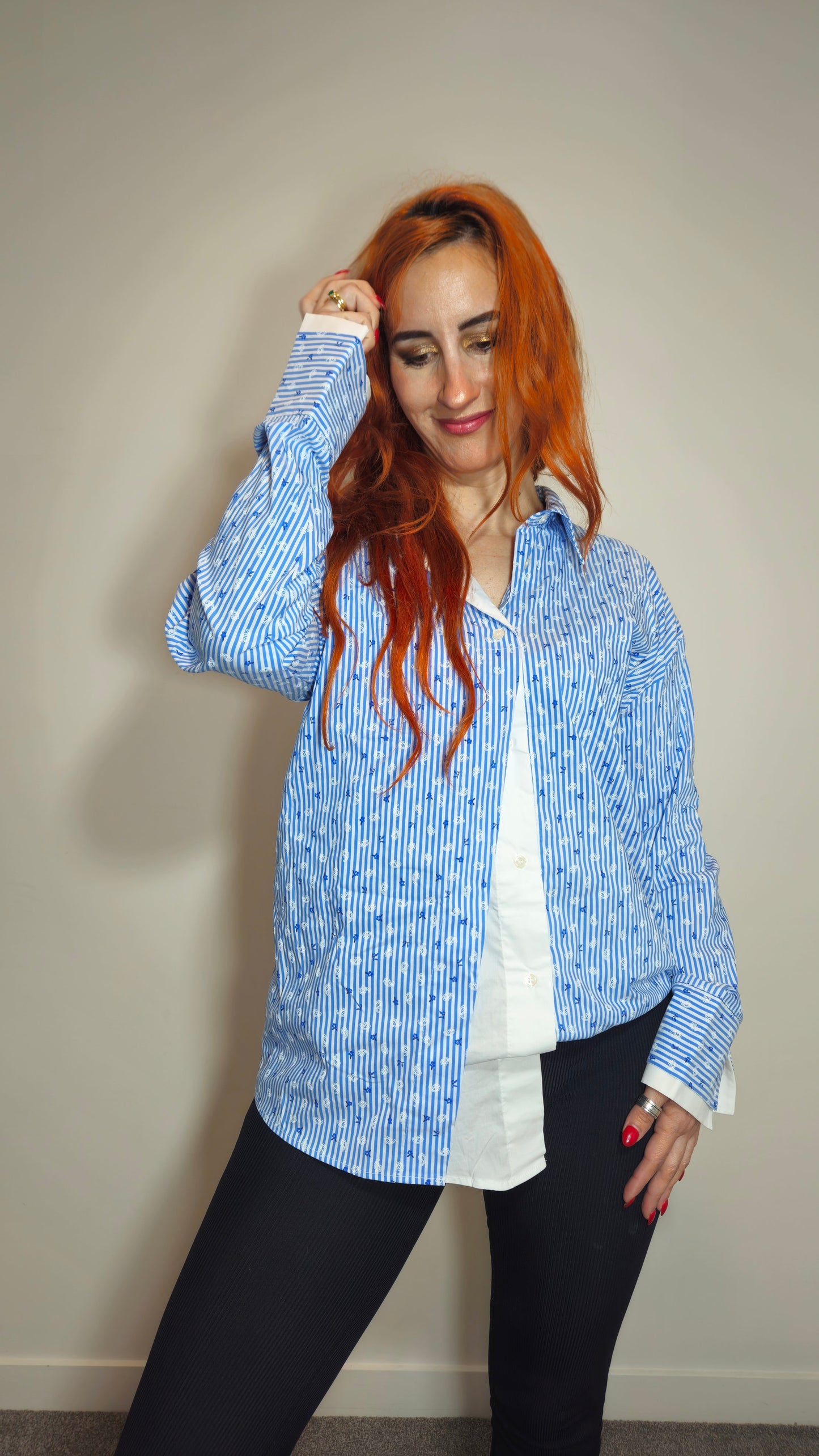 BNWT Jones Fashion Austria Striped Floral Layered Shirt. Size EU 42 (L)