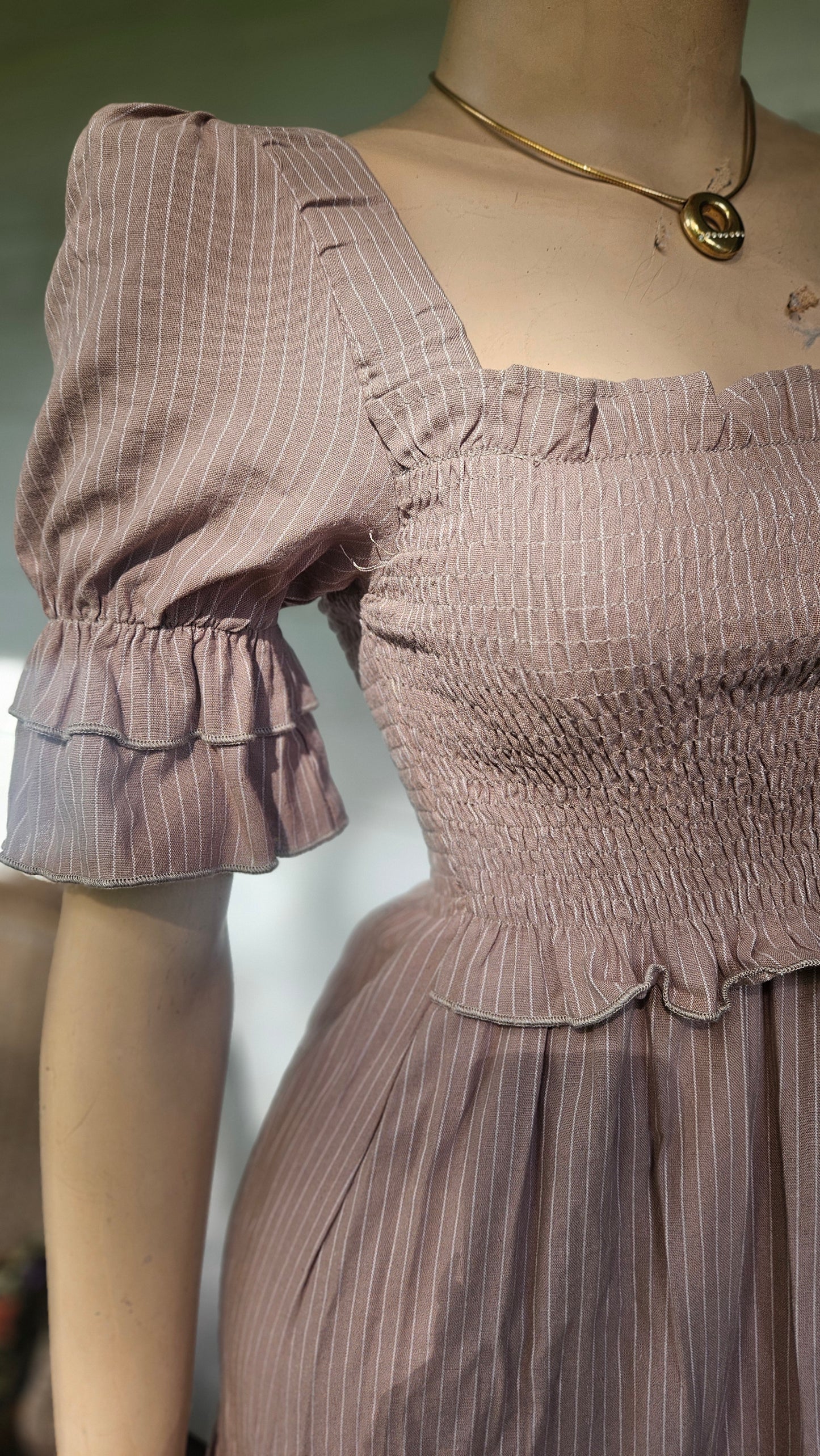 Lovely Tiered Midi Dress in Brown