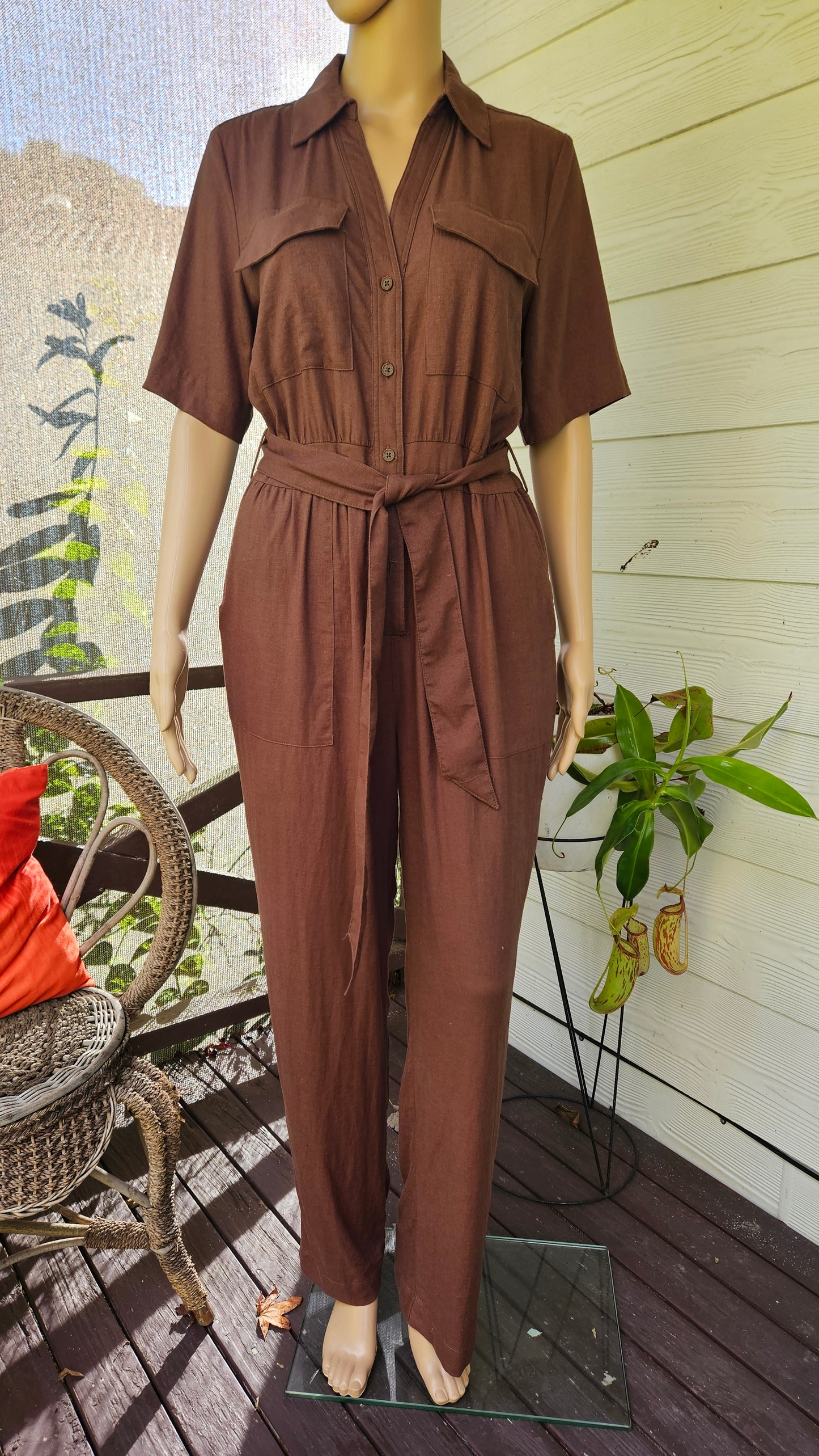 Brown Belted Jumpsuit Preloved Jumpsuit by DLUXE Basics