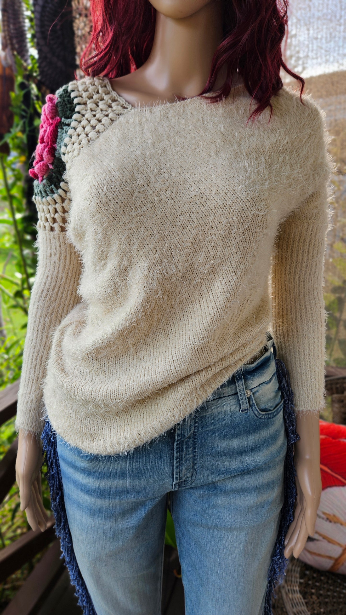 Unique rose Knit Sweater Crochet Top.