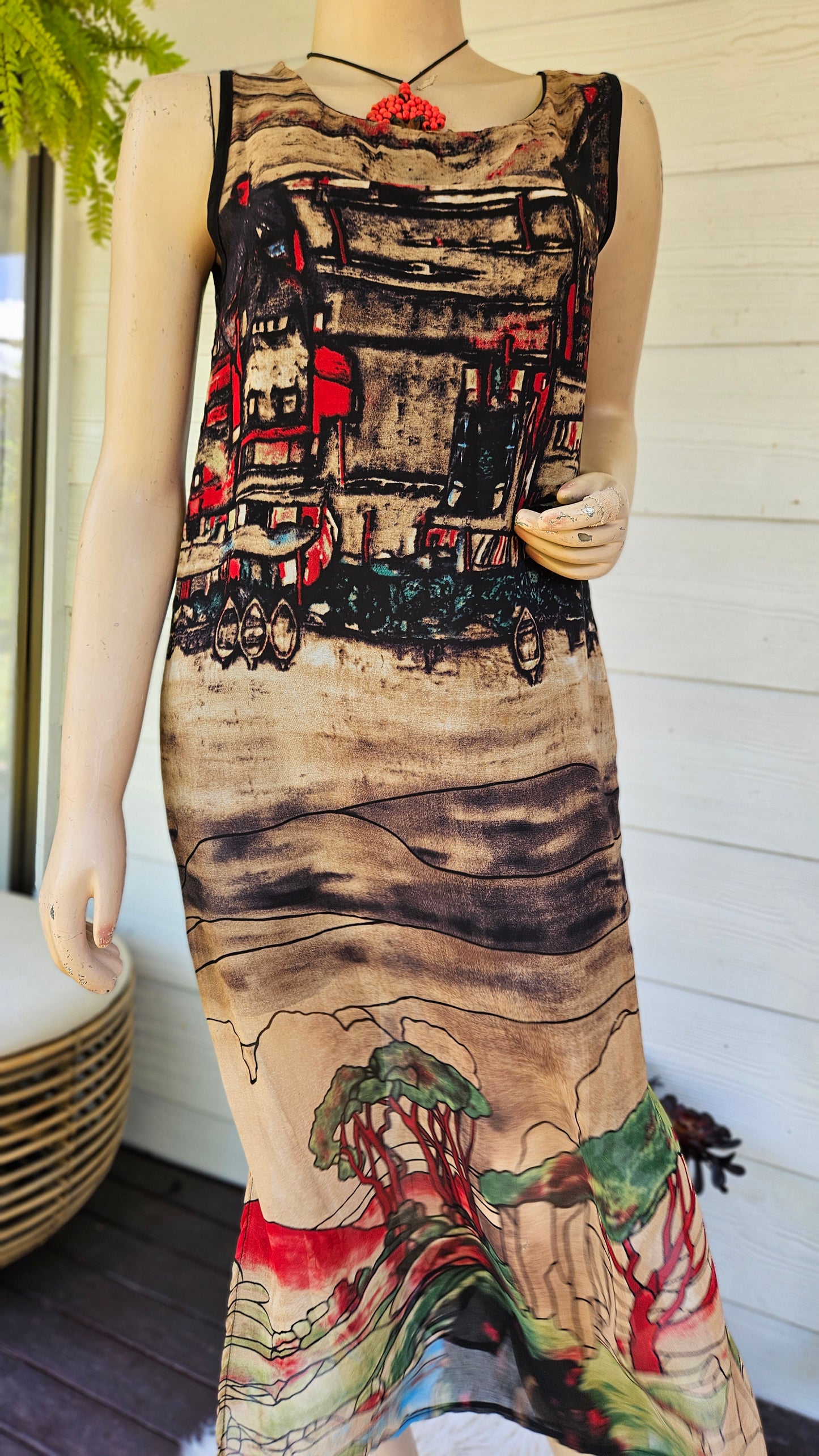Stunning  Dress Size 12 Classic Sheath Sheer Lined Art to Wear bohemian