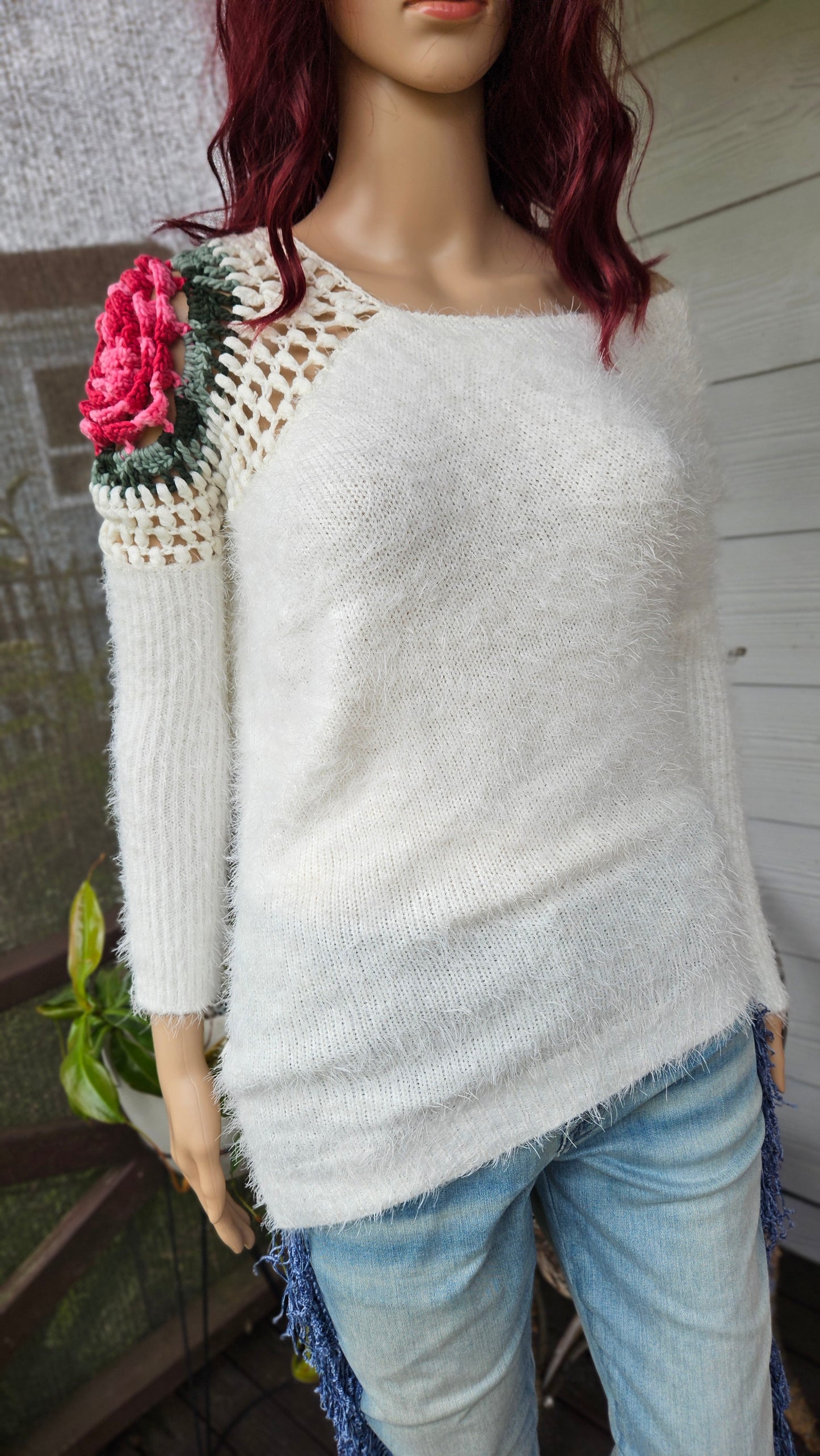 Unique rose Knit Sweater Crochet Top