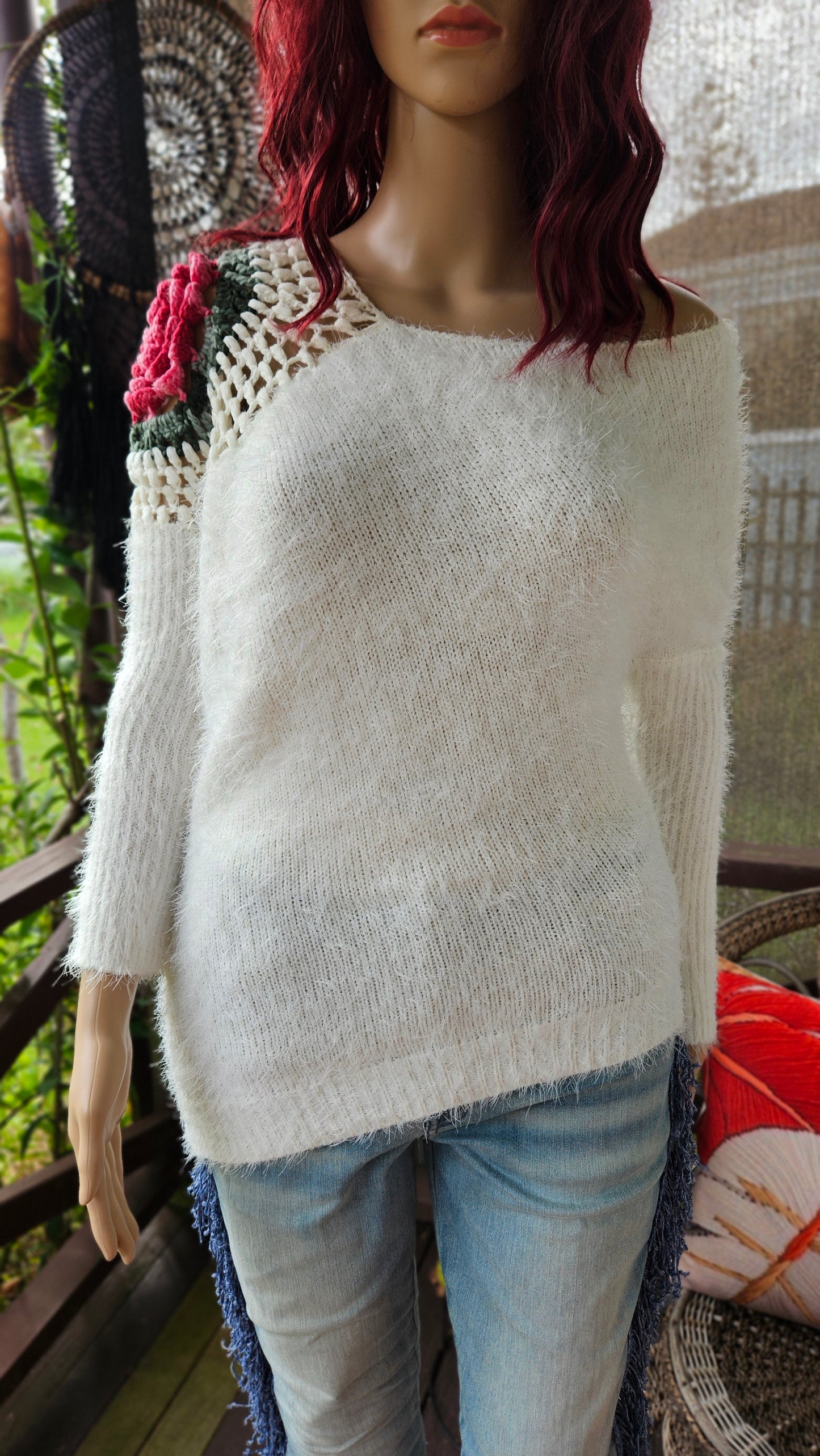 Unique rose Knit Sweater Crochet Top