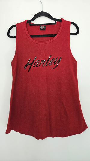 Official Harley-Davidson Tank Top Pomona Valley California - Red Waffle Knit