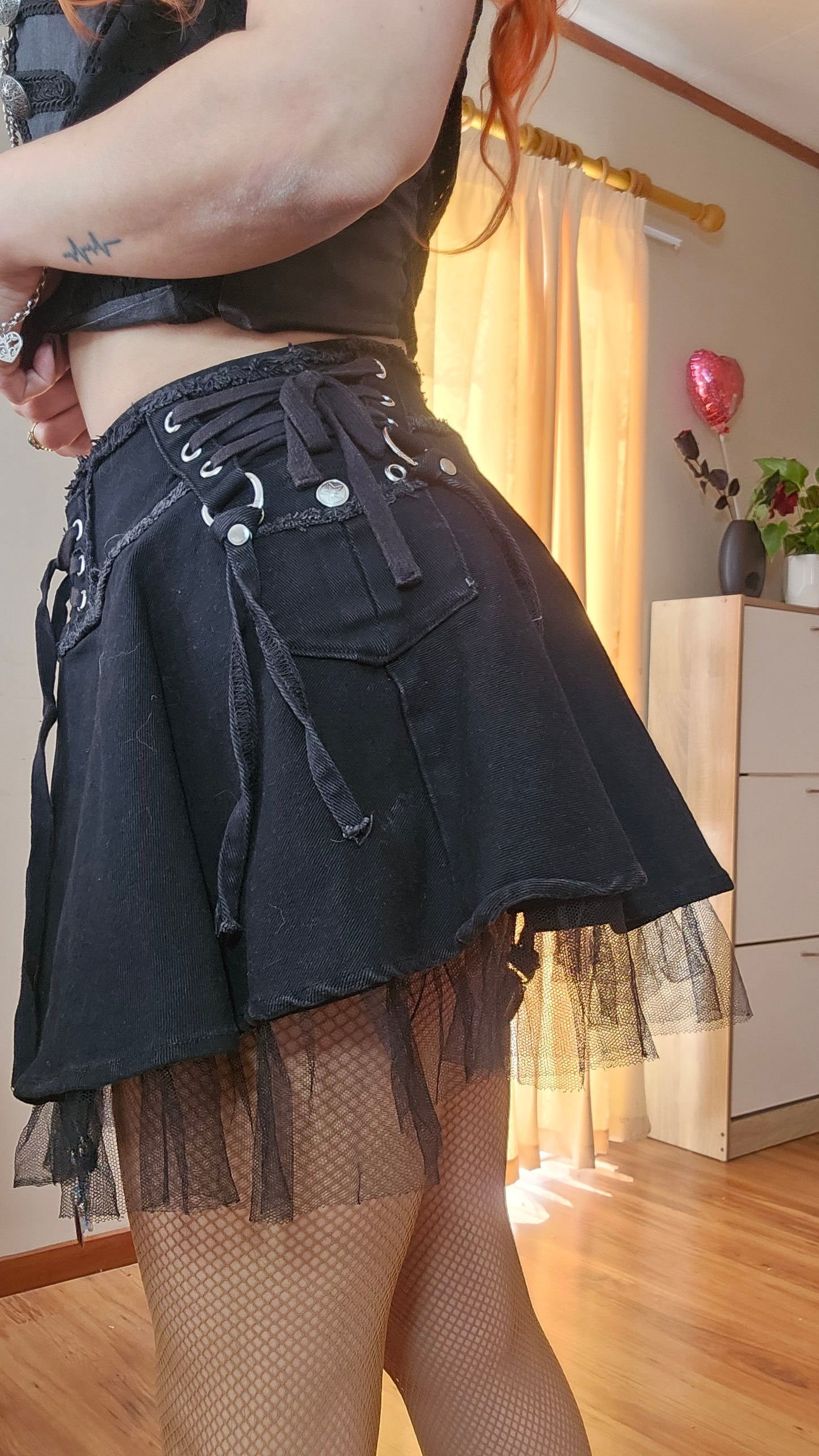 Black Lace-Up Mini Skirt Gothic - Pre-loved Skirt