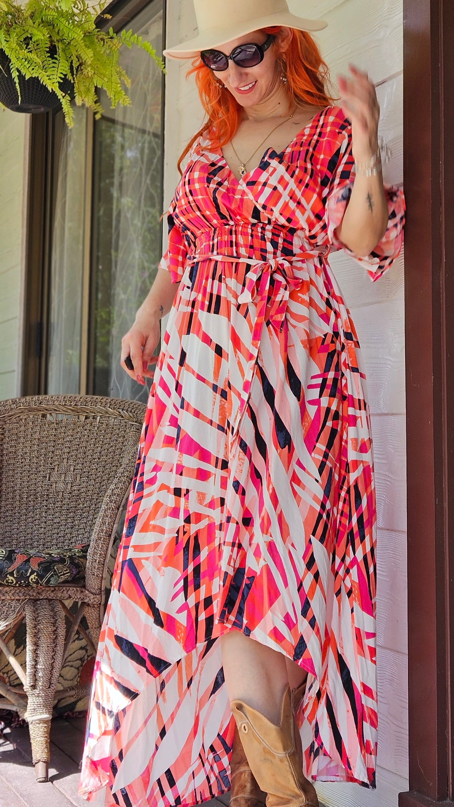 Boho Australia Short Sleeved Button Up High Low Multicoloured Dress Size S