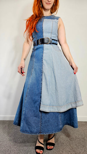 Authentic LEO LIN  Asymmetric Patchwork Denim Maxi Dress