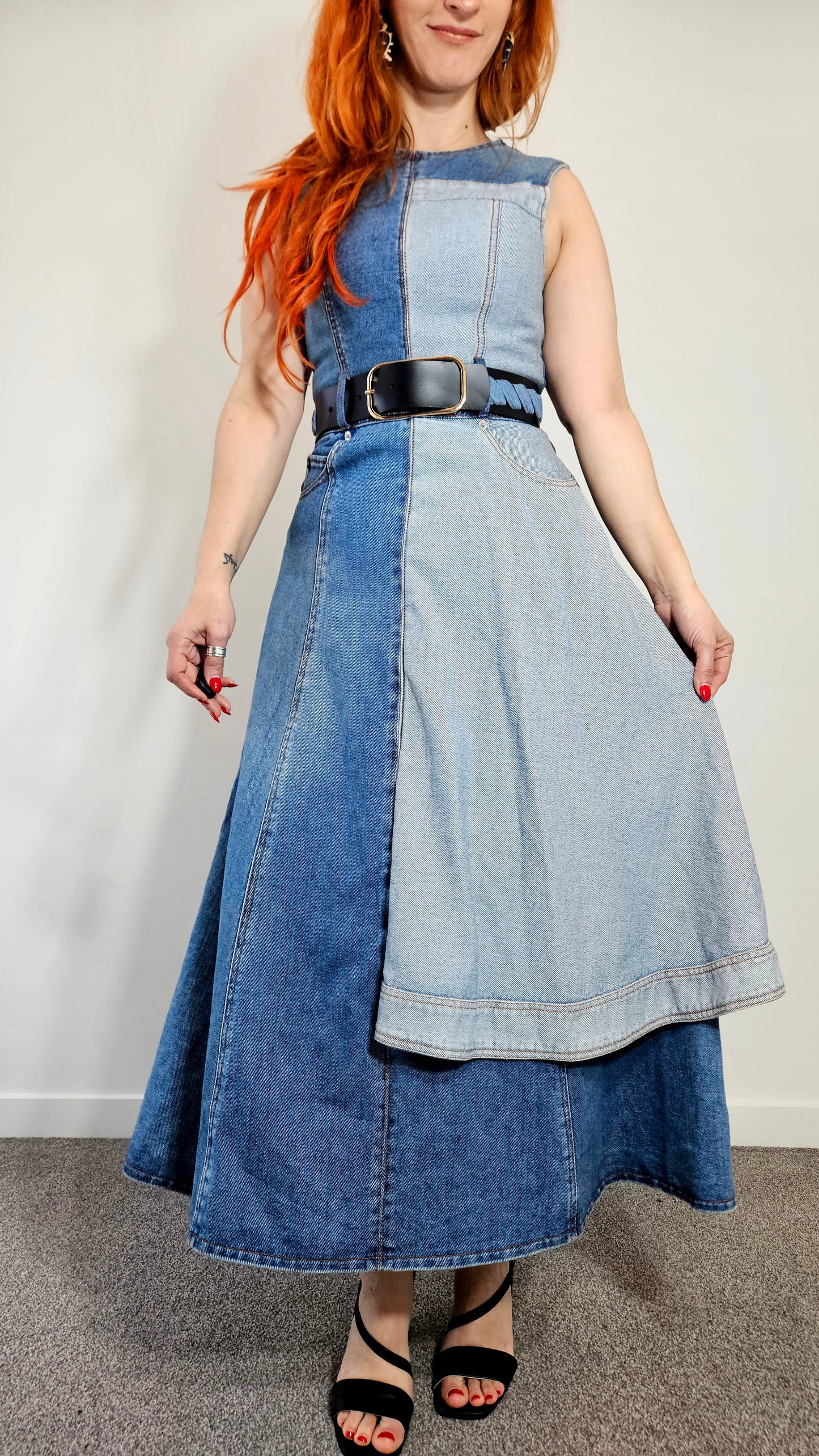 Authentic LEO LIN  Asymmetric Patchwork Denim Maxi Dress
