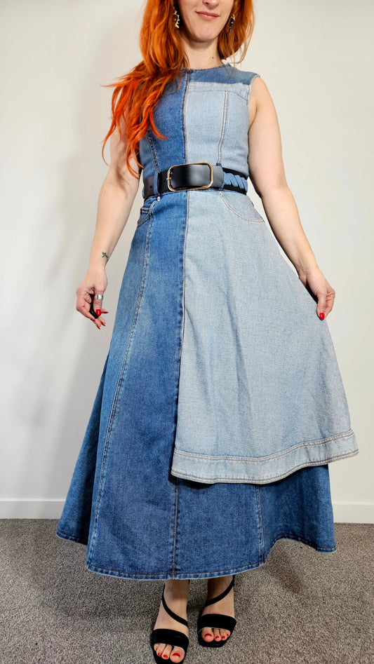 Authentic LEO LIN  Asymmetric Patchwork Denim Maxi Dress