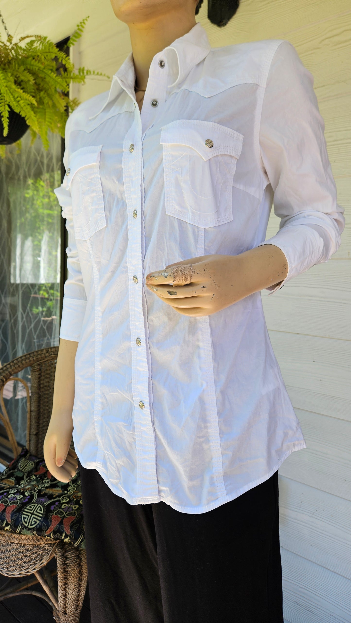 unique True Religion white button-down western style shirt Long Sleeves Shirt Size L