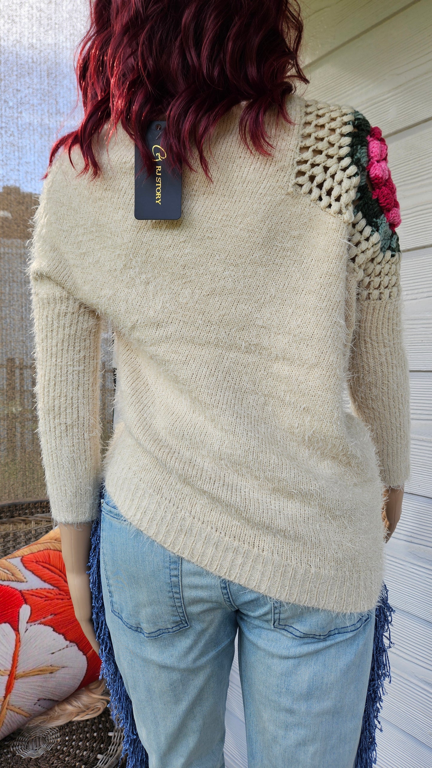 Unique rose Knit Sweater Crochet Top.