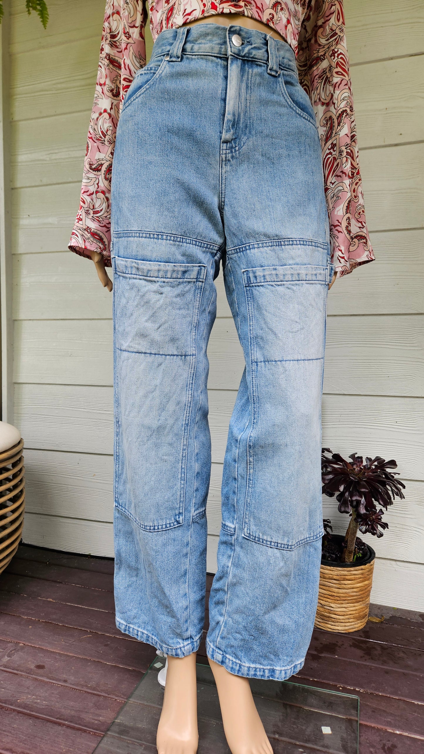 High waist Afends Moss Hemp cargo Jeans. Denim Pants size 24