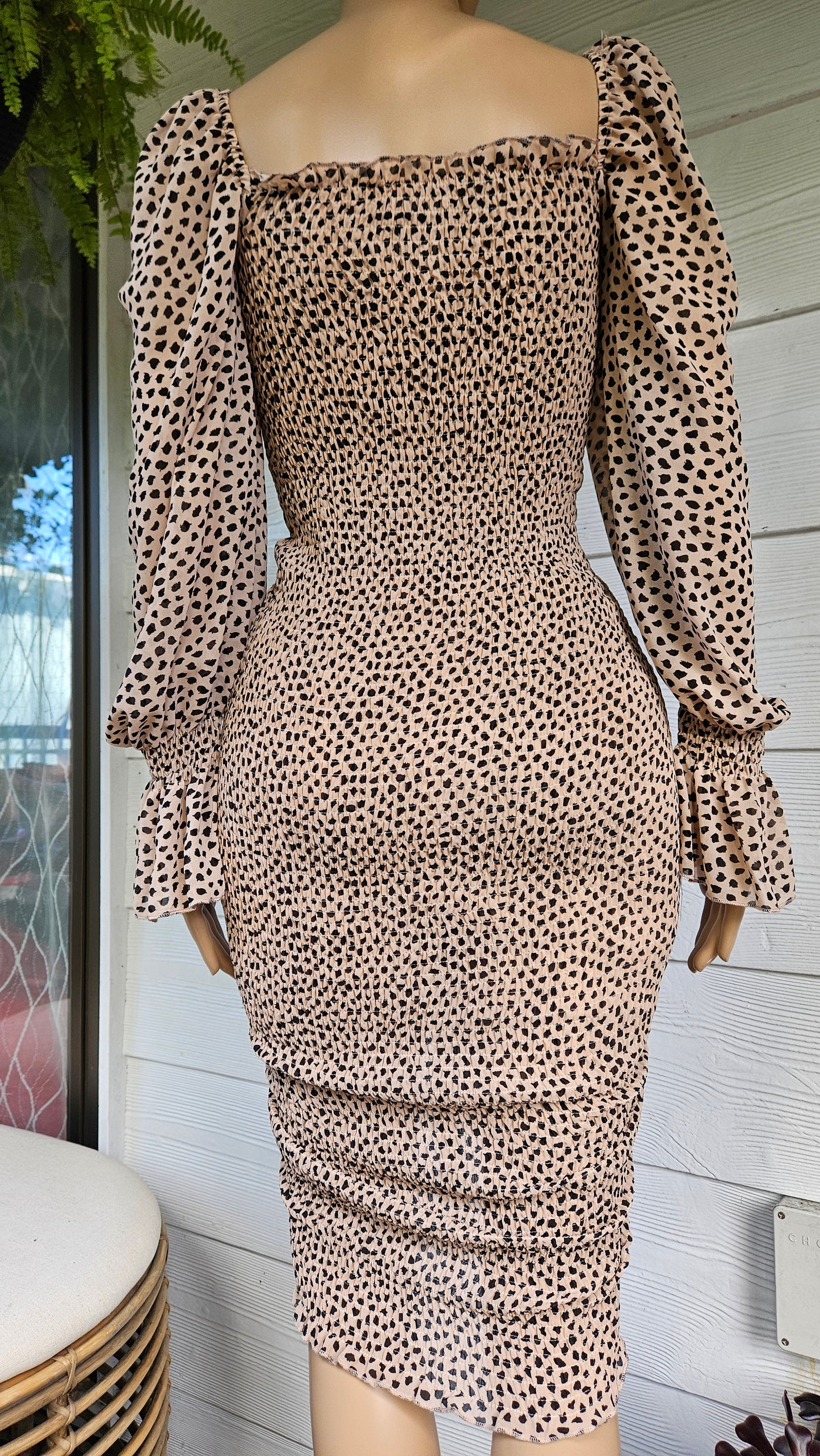 Kinsley Mini Dress Leopard Dress Size M Women Long Sleeve - Short Dress - Mini Dress