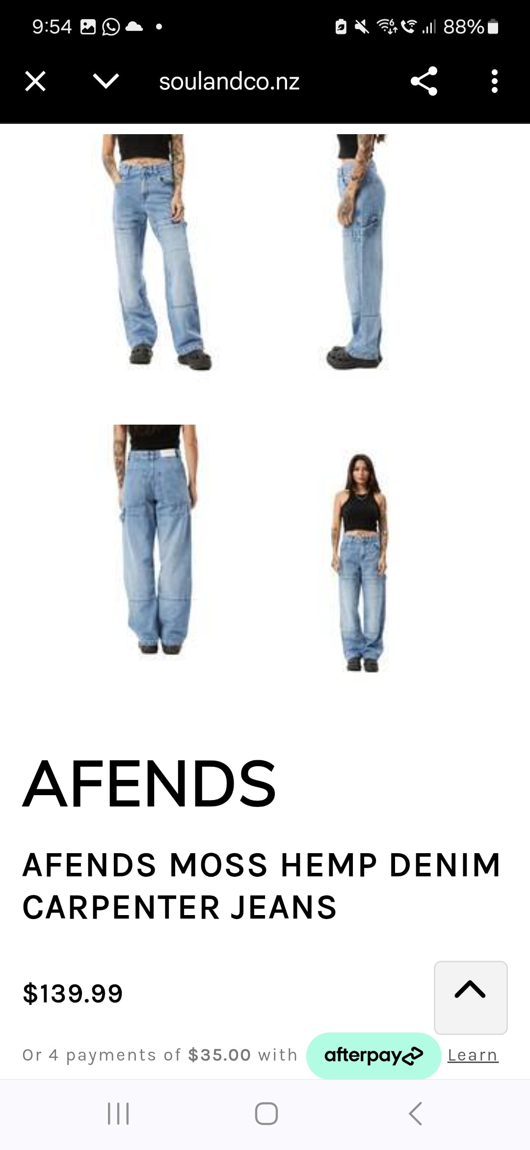 High waist Afends Moss Hemp cargo Jeans. Denim Pants size 24