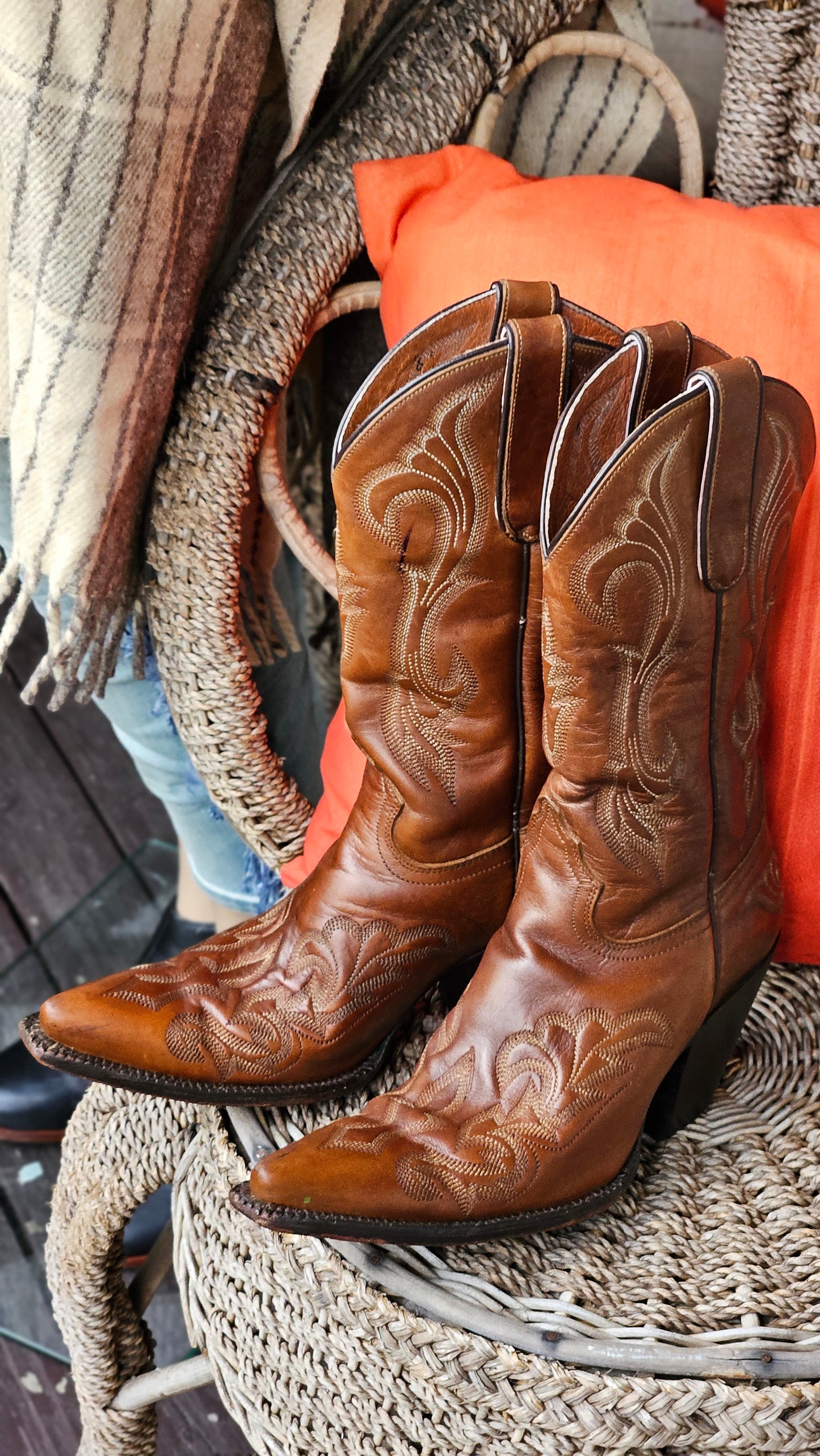 Authentic Tony Lama Cowboy Leather Boots Size 38