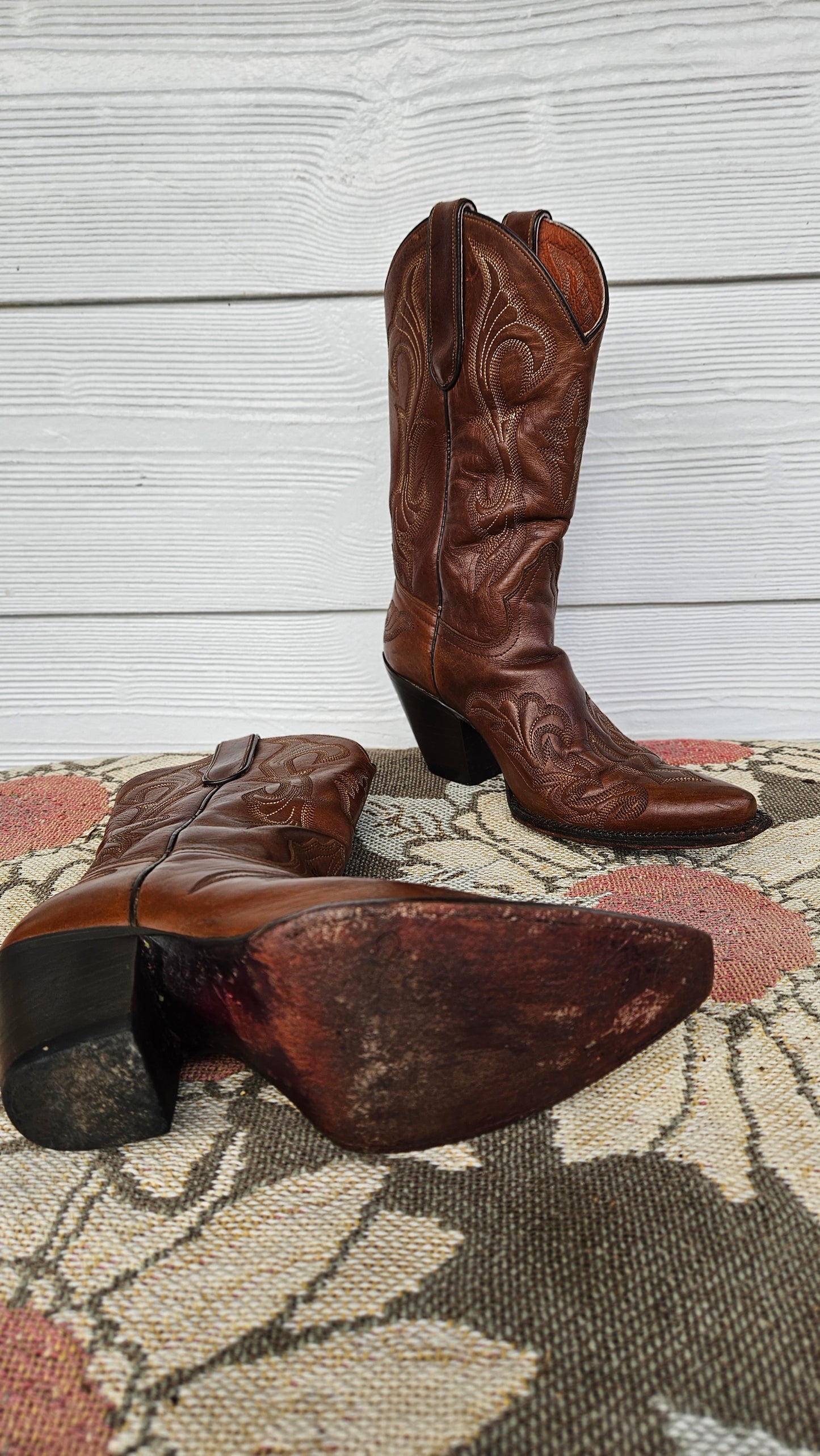 Authentic Tony Lama Cowboy Leather Boots Size 38