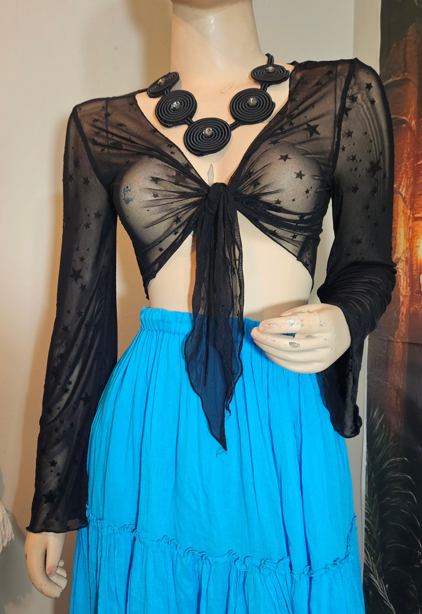 Black Mesh flares cropped top