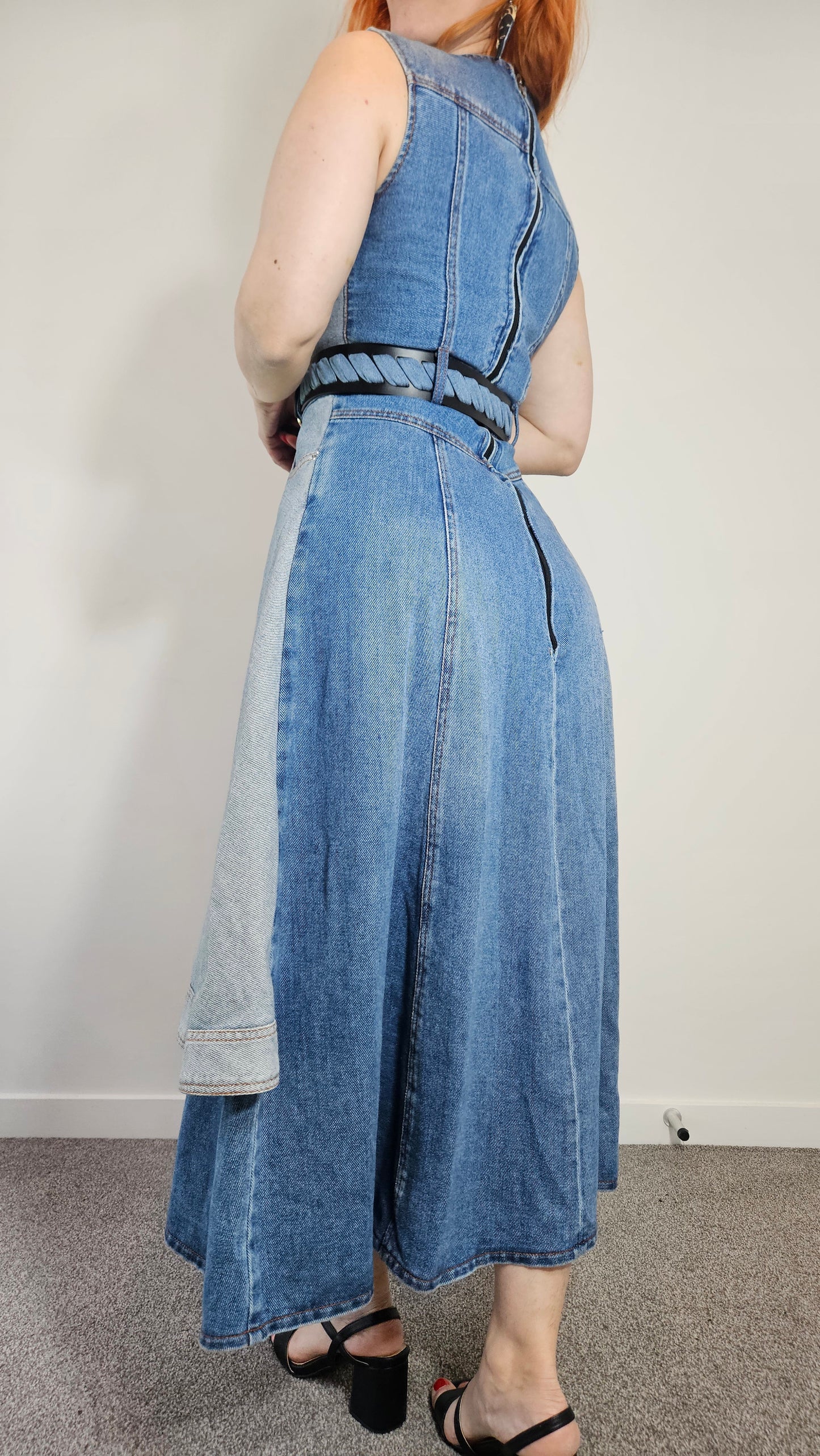 Authentic LEO LIN  Asymmetric Patchwork Denim Maxi Dress