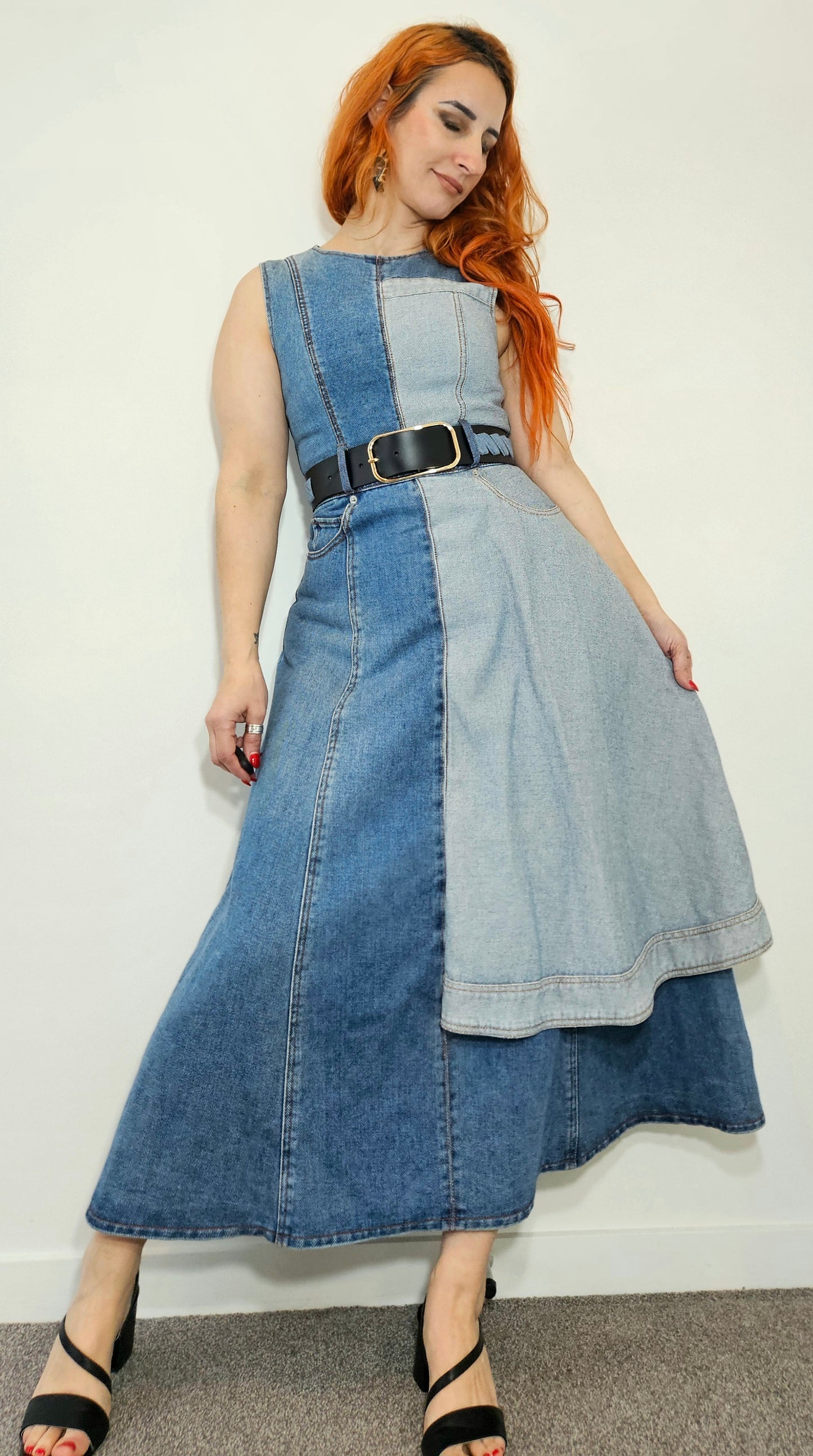 Authentic LEO LIN  Asymmetric Patchwork Denim Maxi Dress