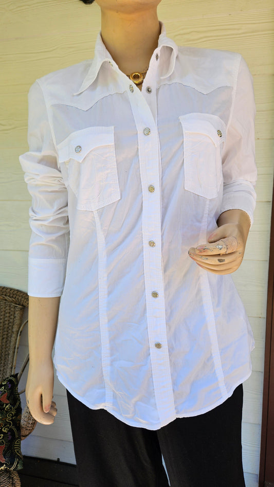 unique True Religion white button-down western style shirt Long Sleeves Shirt Size L