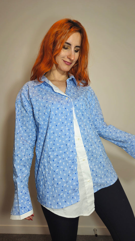 BNWT Jones Fashion Austria Striped Floral Layered Shirt. Size EU 42 (L)