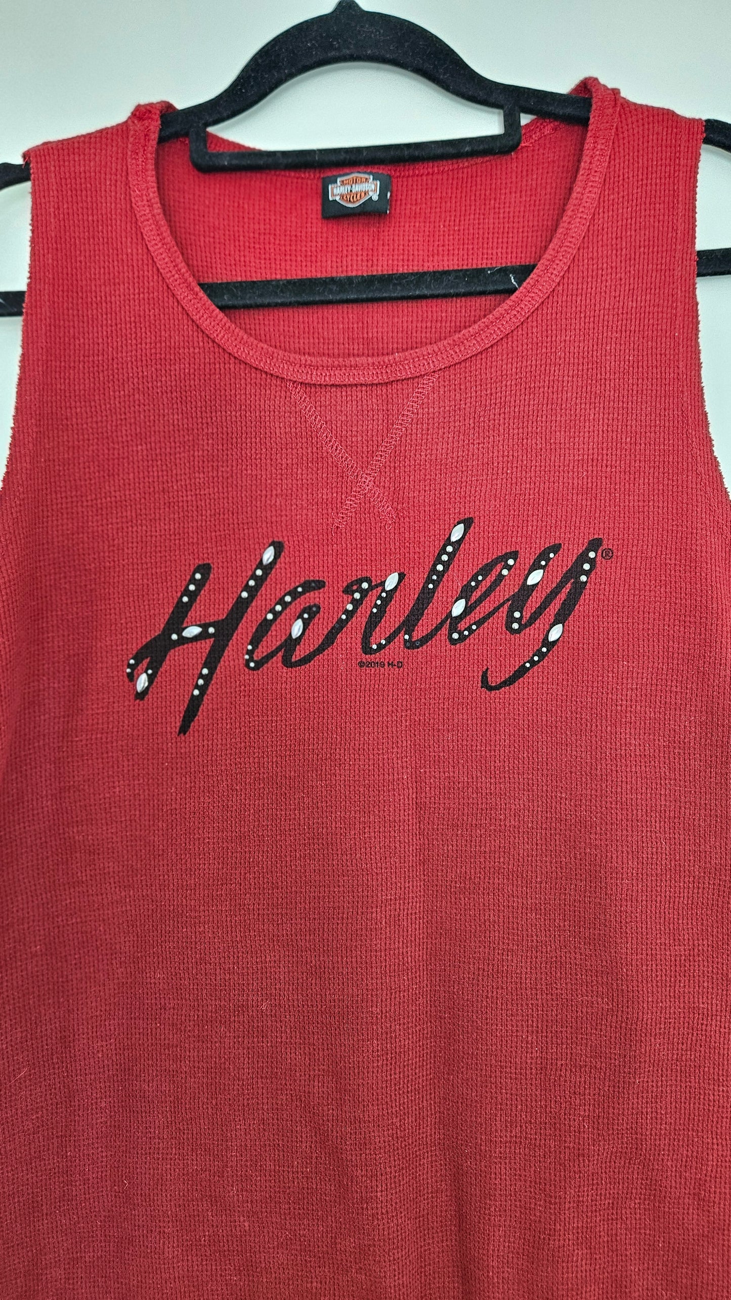 Official Harley-Davidson Tank Top Pomona Valley California - Red Waffle Knit