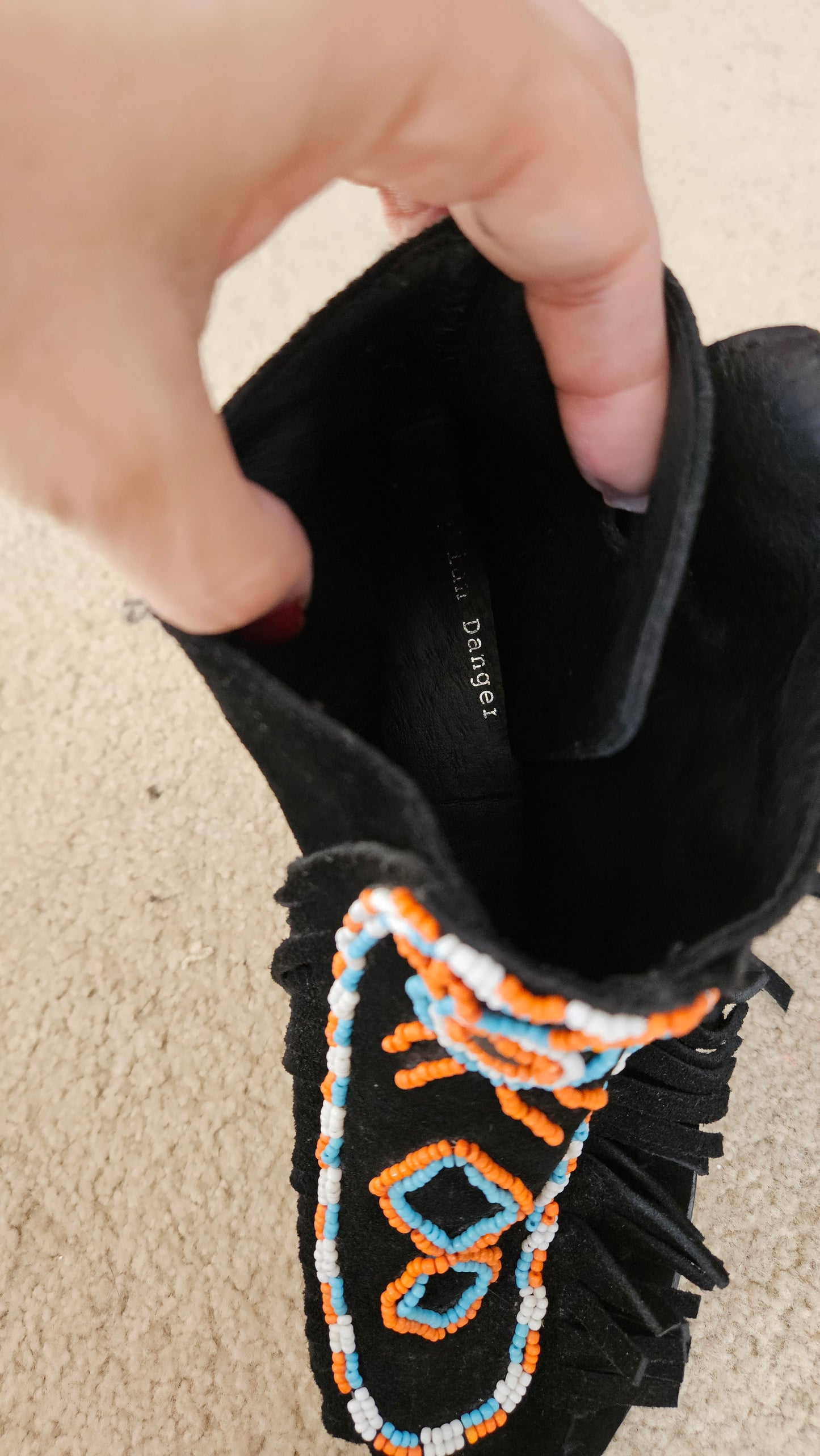 Women's Fringed Inca Suede Moccasin Boots Black Leather Boots - Preloved Boots