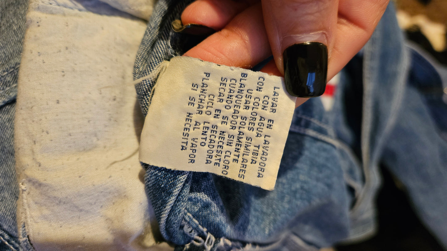 VINTAGE Revolt Denim Overalls Women Medium Blue Bib 100% Cotton Striped Trim 90s