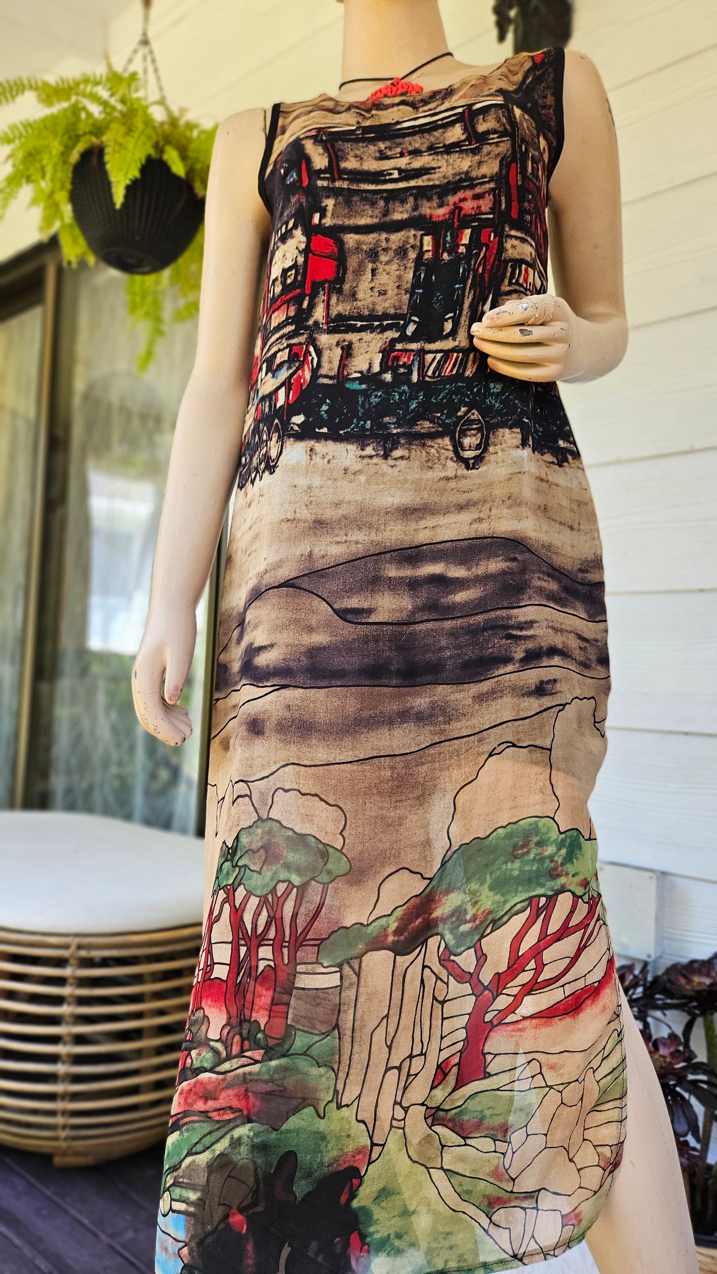 Stunning  Dress Size 12 Classic Sheath Sheer Lined Art to Wear bohemian