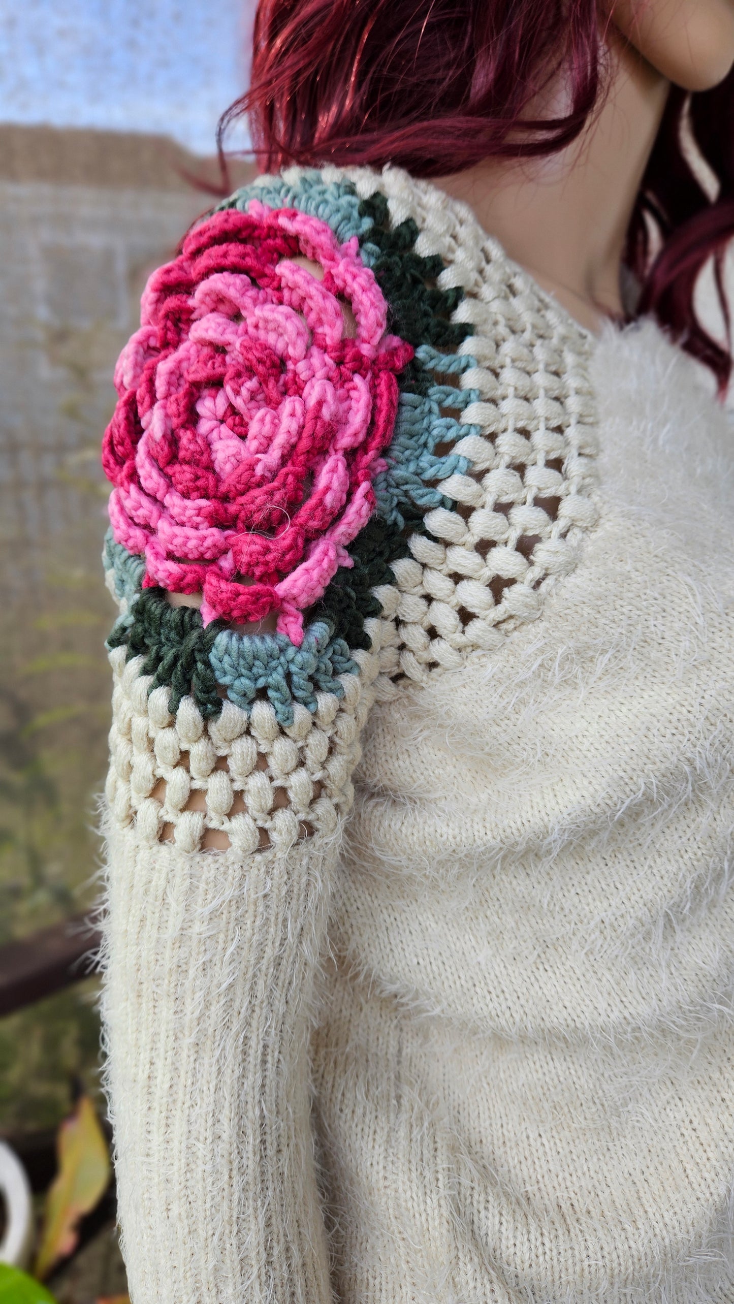 Unique rose Knit Sweater Crochet Top.