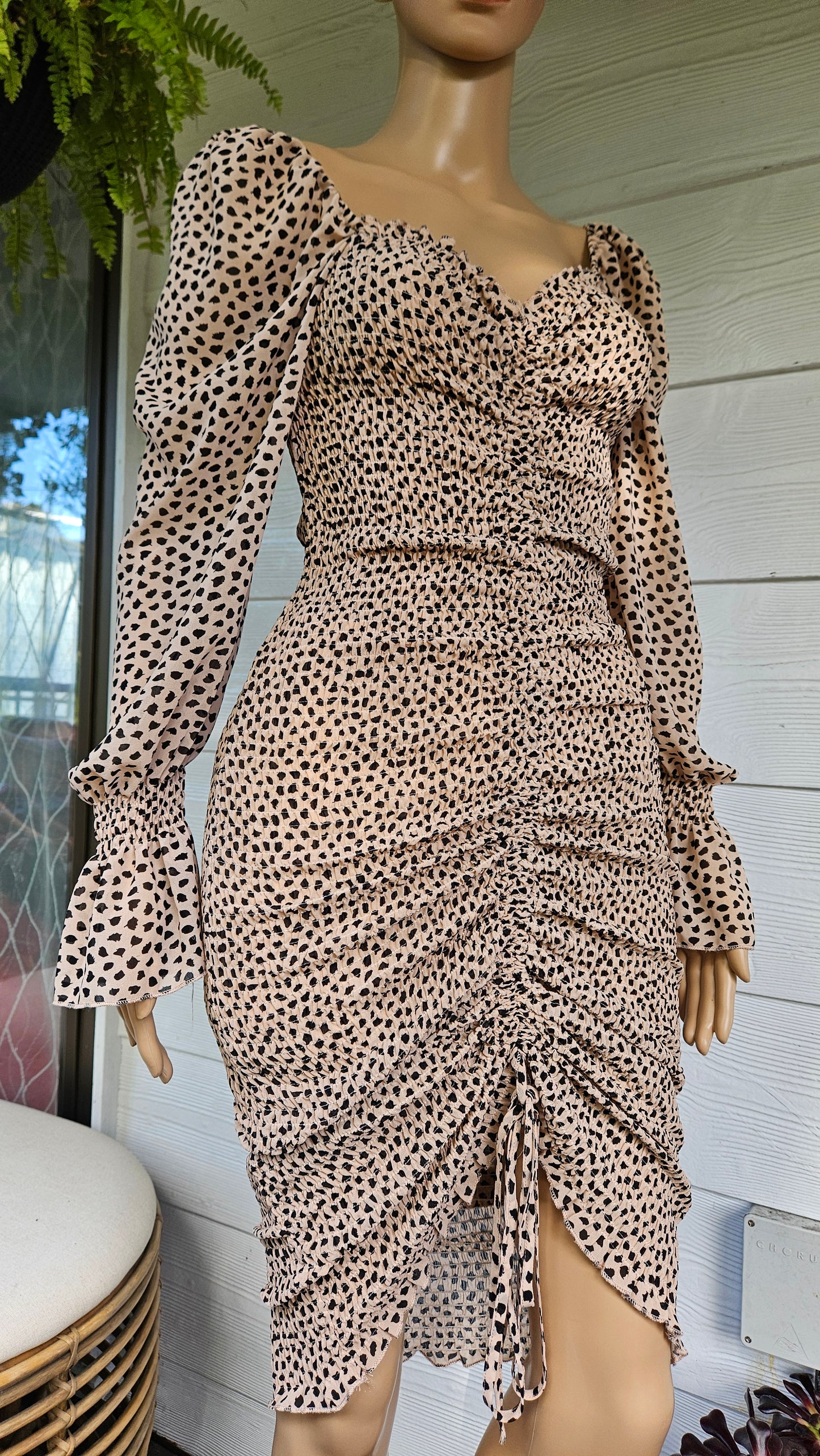 Kinsley Mini Dress Leopard Dress Size M Women Long Sleeve - Short Dress - Mini Dress