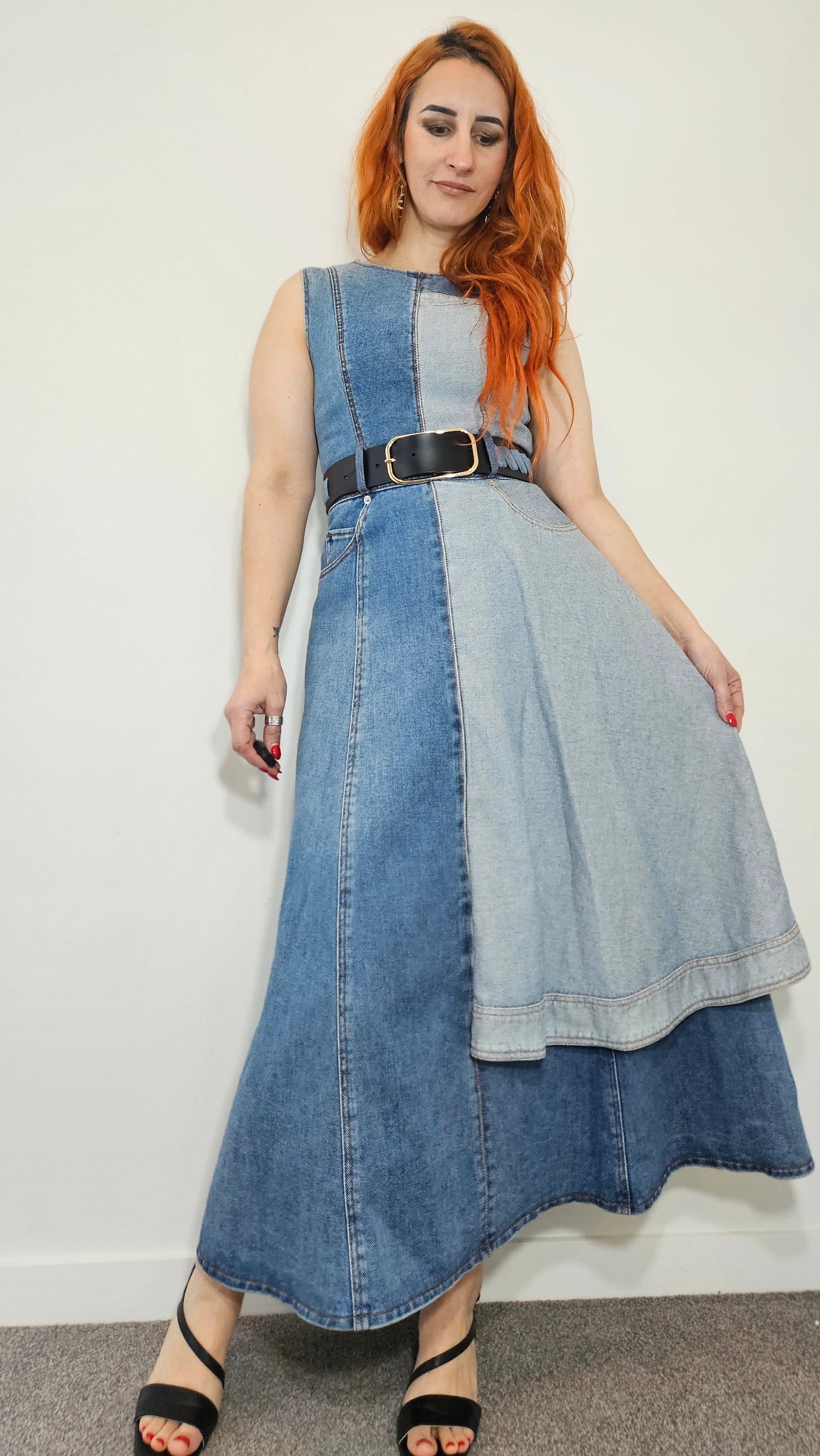 Authentic LEO LIN  Asymmetric Patchwork Denim Maxi Dress